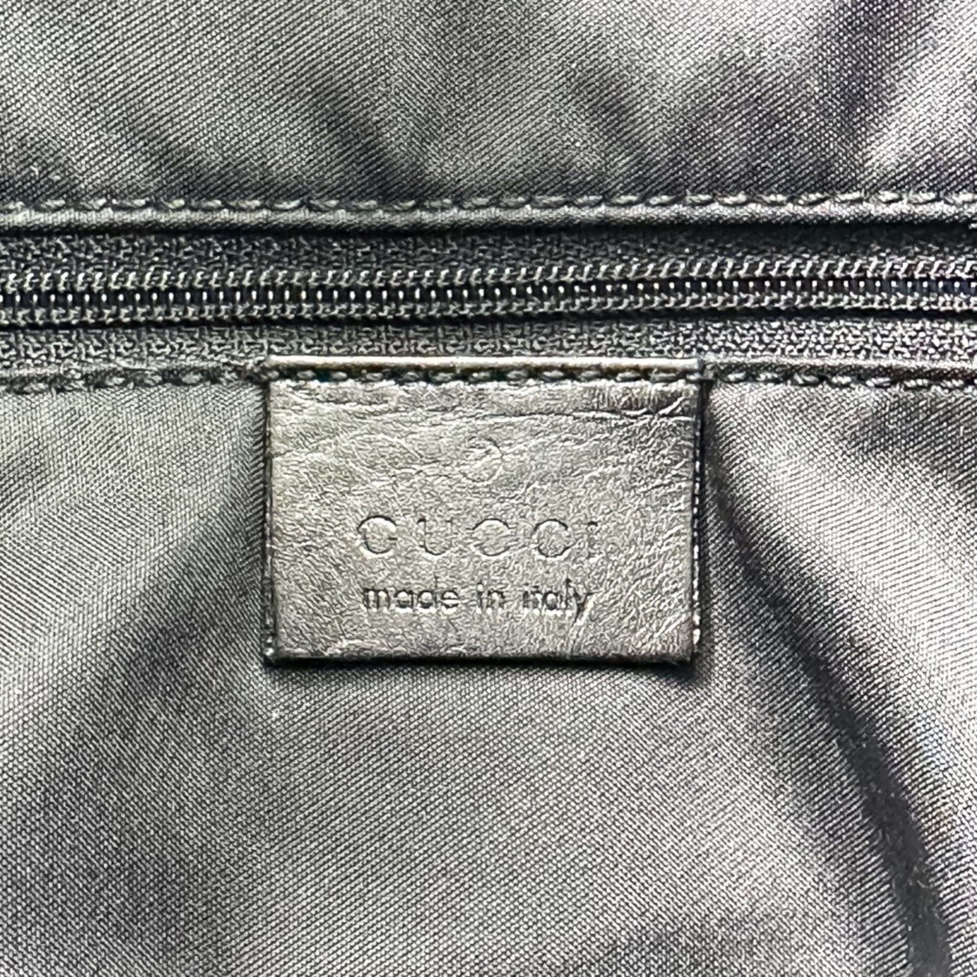 Gucci Black Leather Gg Canvas Handbag Shoulder Bag (Pre-Owned)