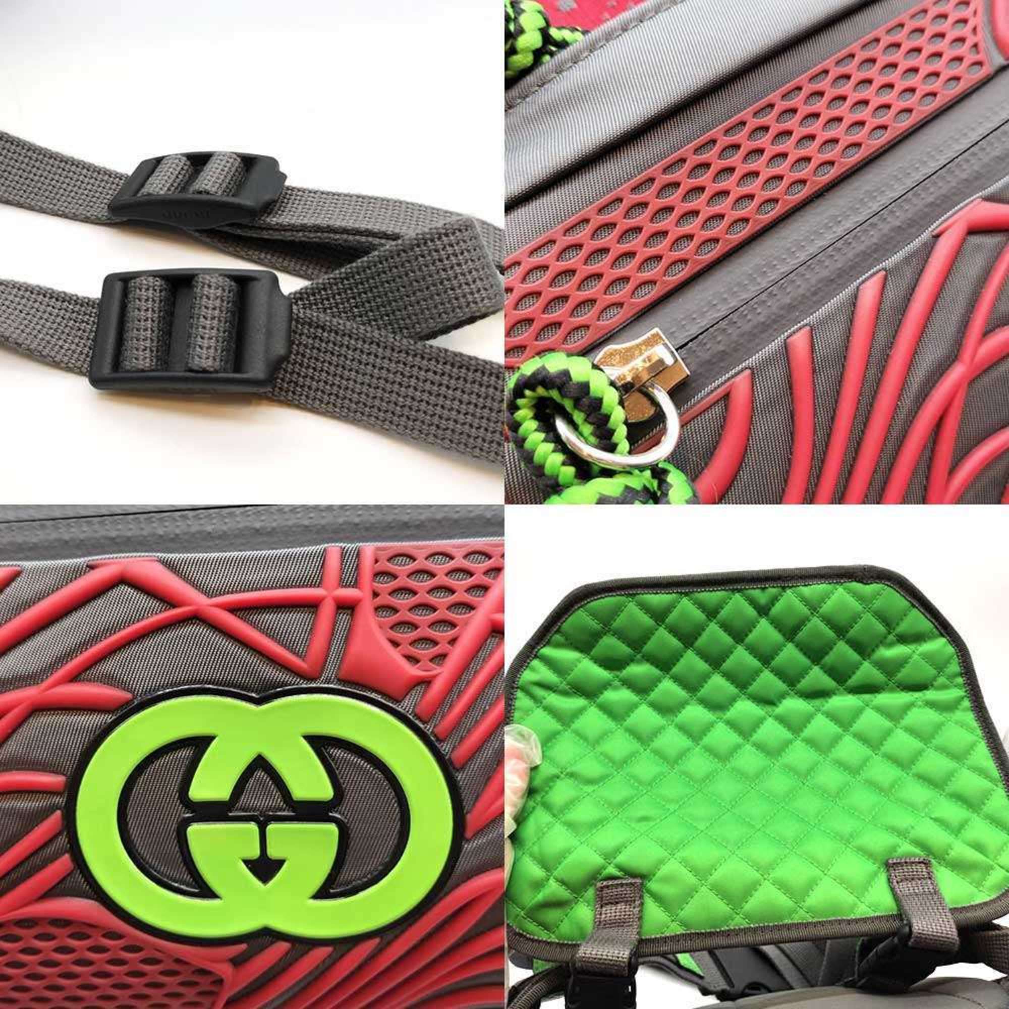 Gucci Gray Green Red Color Nylon Backpack Fanny Pack (Pre-Owned)