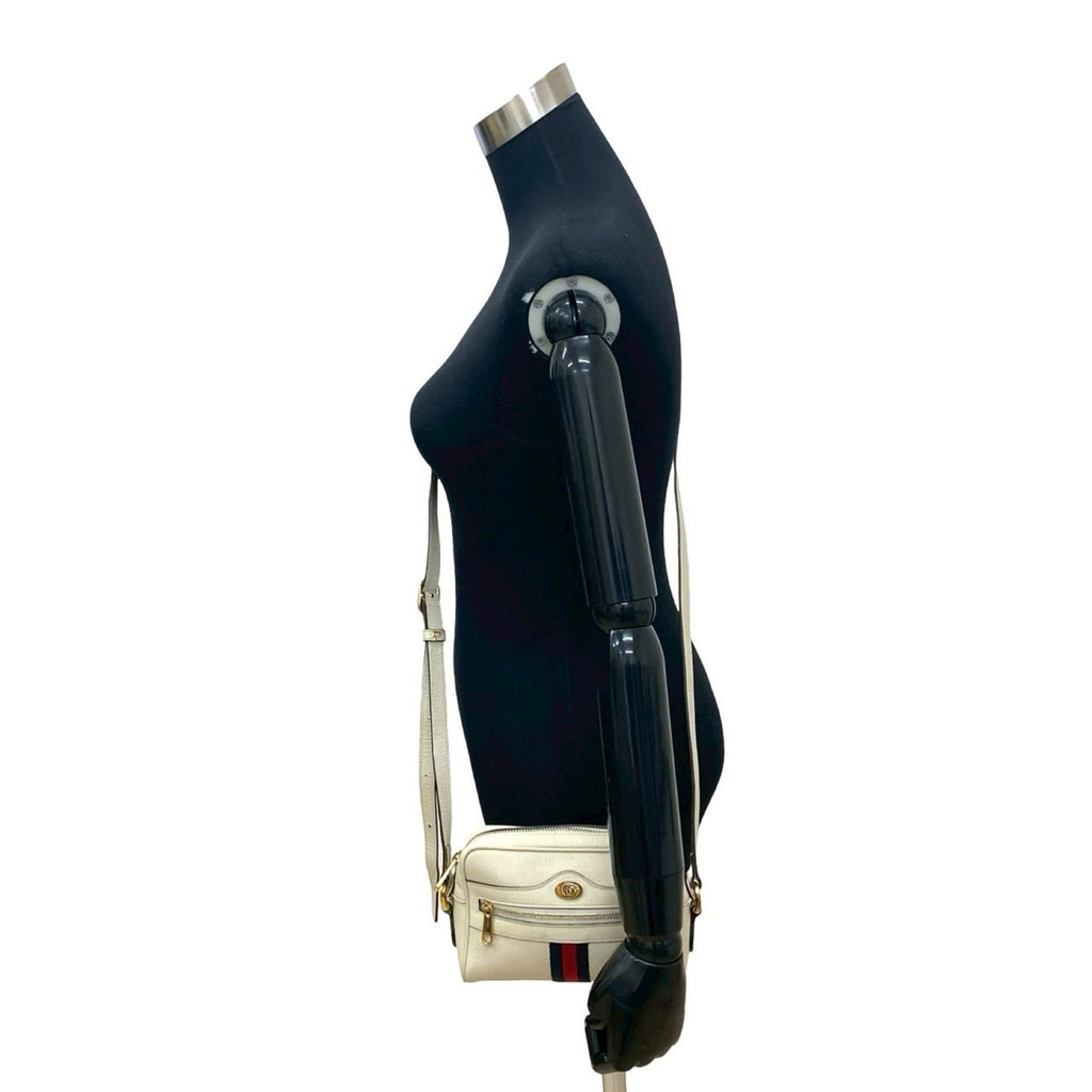 Gucci Navy Red Color White Leather Pochette Shoulder Bag (Pre-Owned)