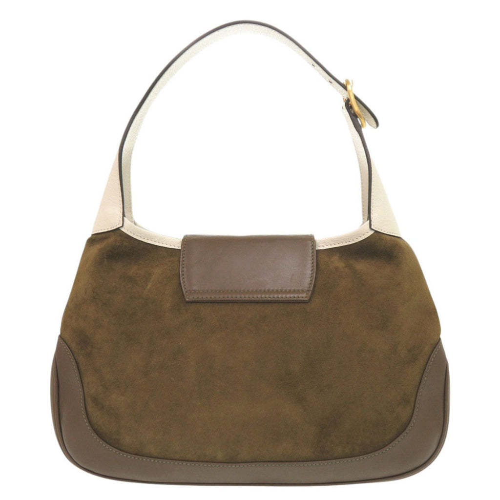 Gucci Brown Ivory Khaki Leather Suede Shoulder Bag (Pre-Owned)