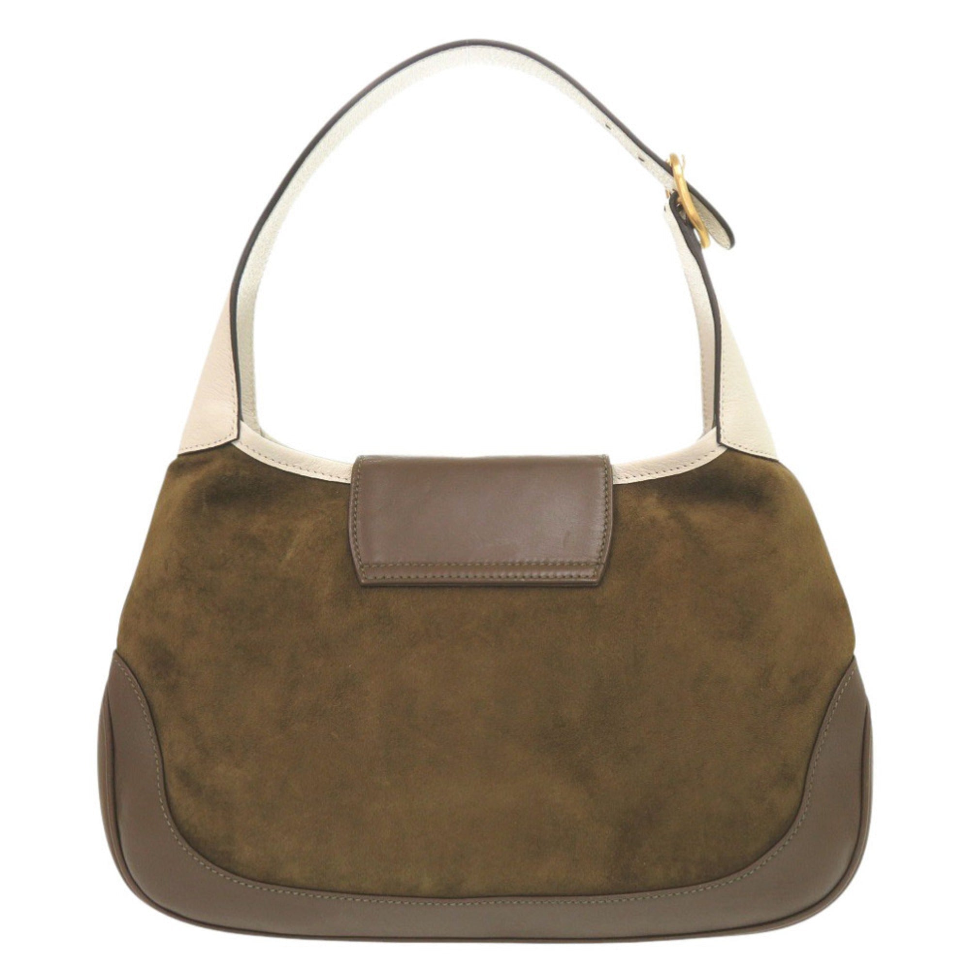 Gucci Brown Ivory Khaki Leather Suede Shoulder Bag (Pre-Owned)