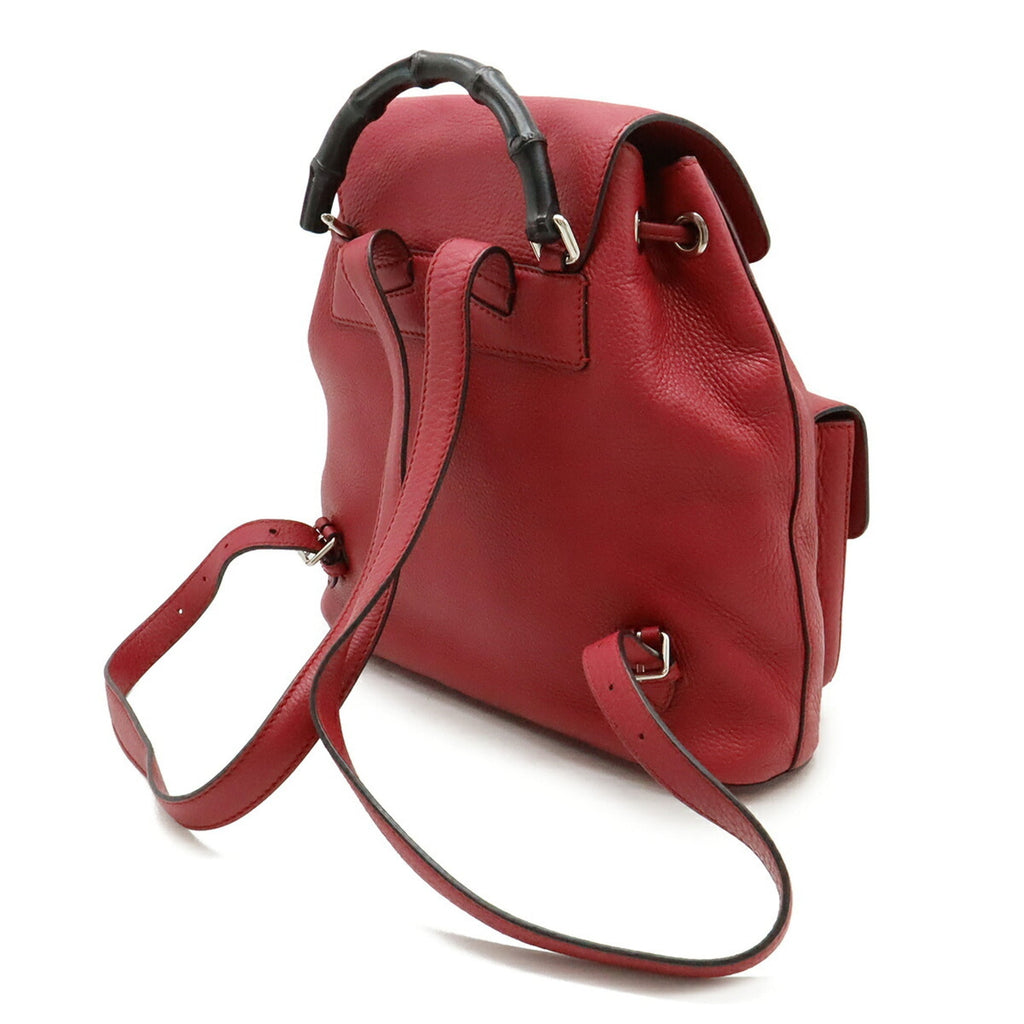 Gucci Red Color Bamboo Leather Backpack Shoulder Bag (Pre-Owned)