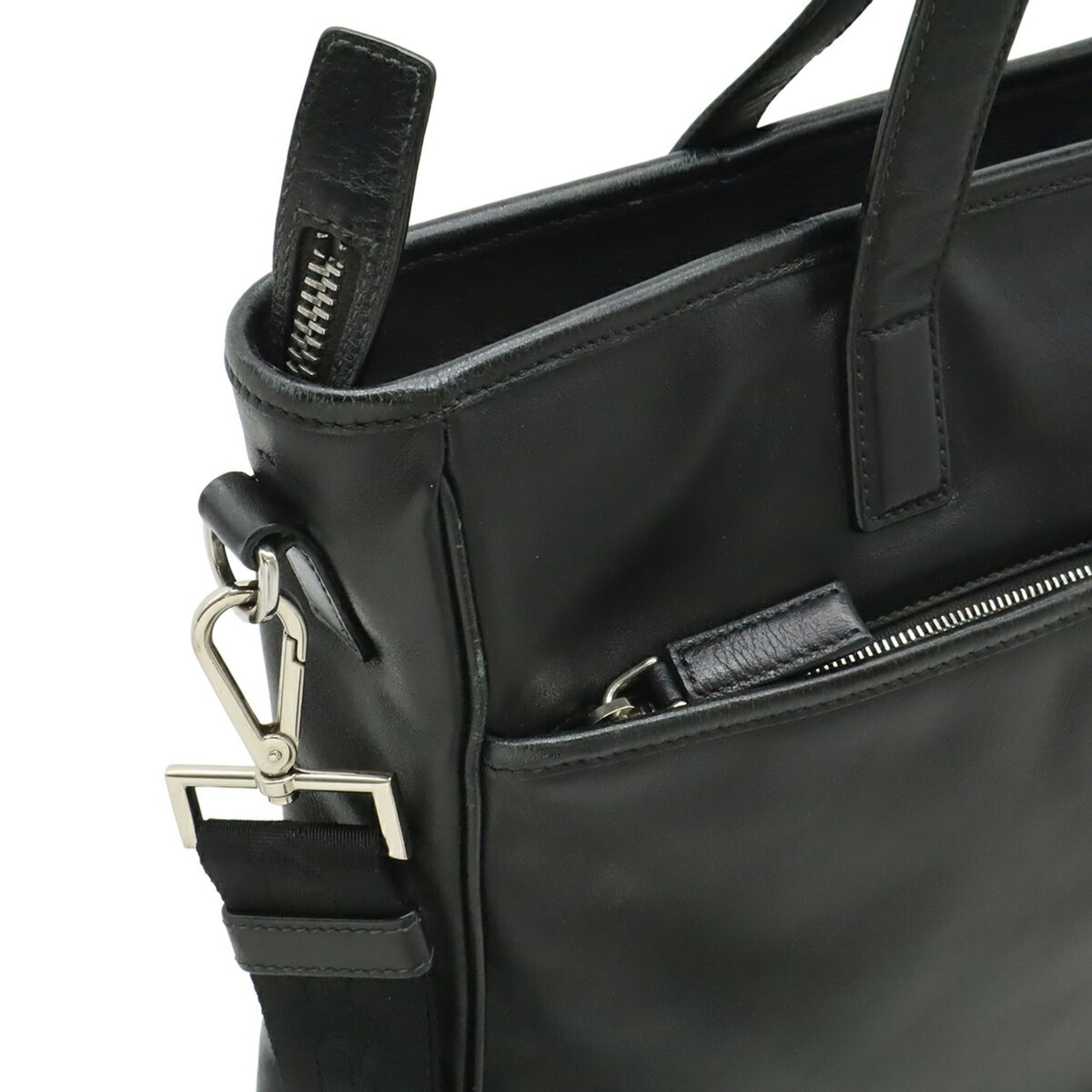 Prada Black Nero White Leather Shoulder Bag Tote Bag (Pre-Owned)