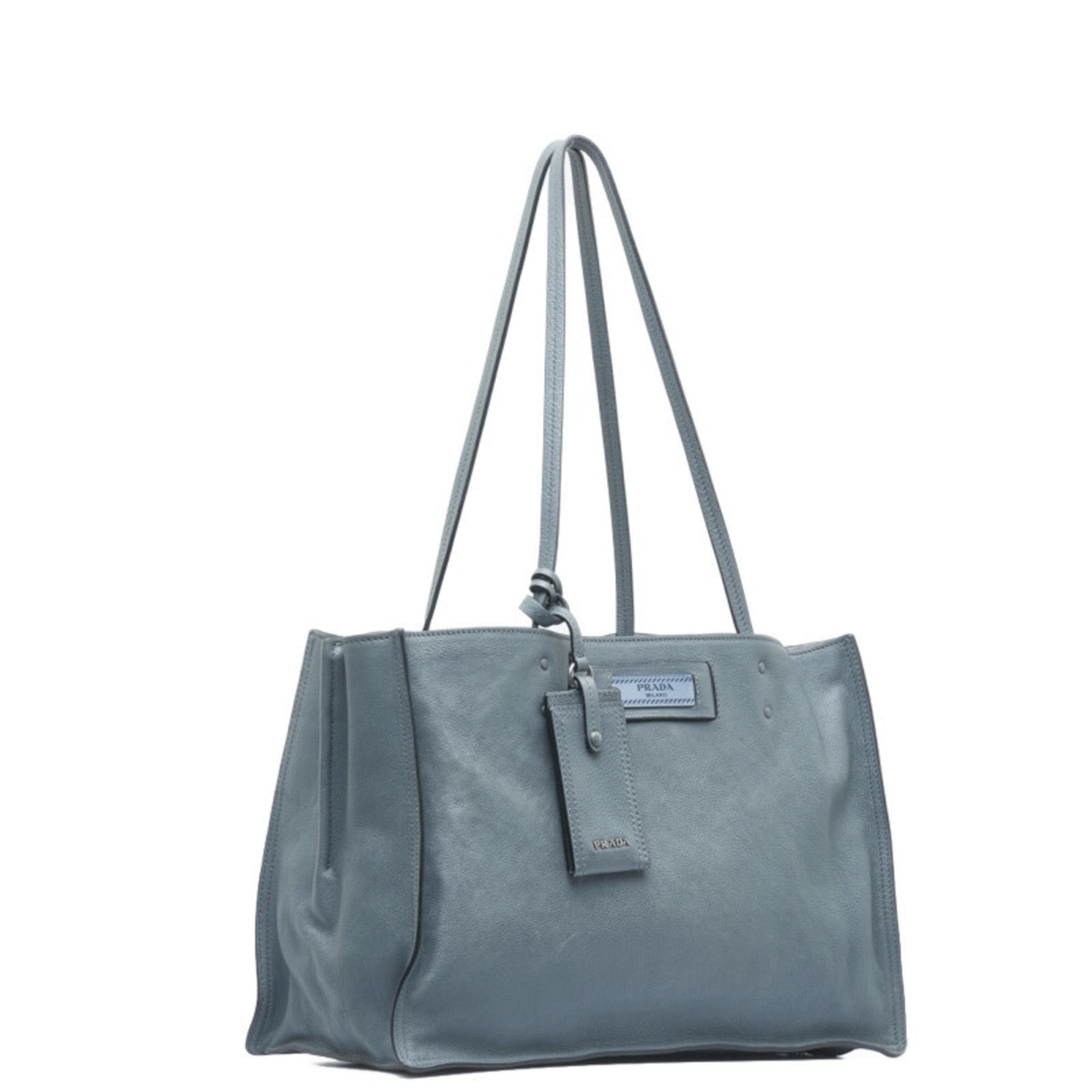 Prada Blue Light Blue Gray Leather Shoulder Bag Tote Bag (Pre-Owned)