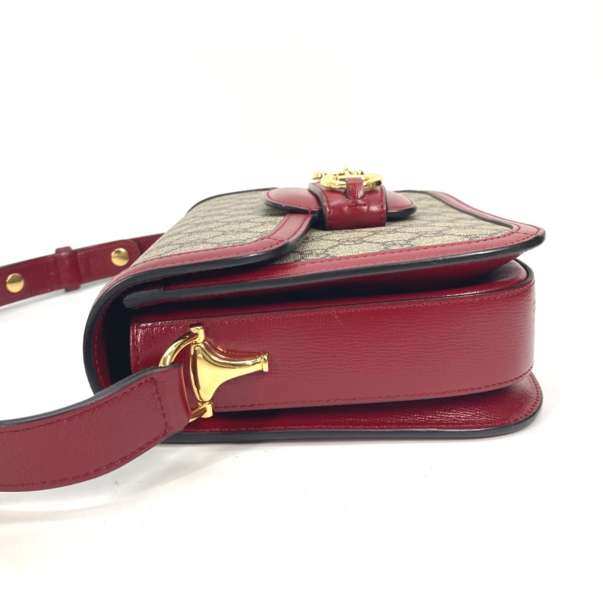 Gucci Beige Red Color Gg Supreme Leather Shoulder Bag (Pre-Owned)
