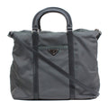 Prada Gray Khaki Nylon Leather Tote Bag (Pre-Owned)