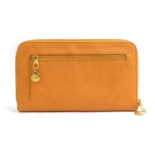 Chanel Orange Grained Calfskin Long Wallet (Bi-Fold) (Pre-Owned)