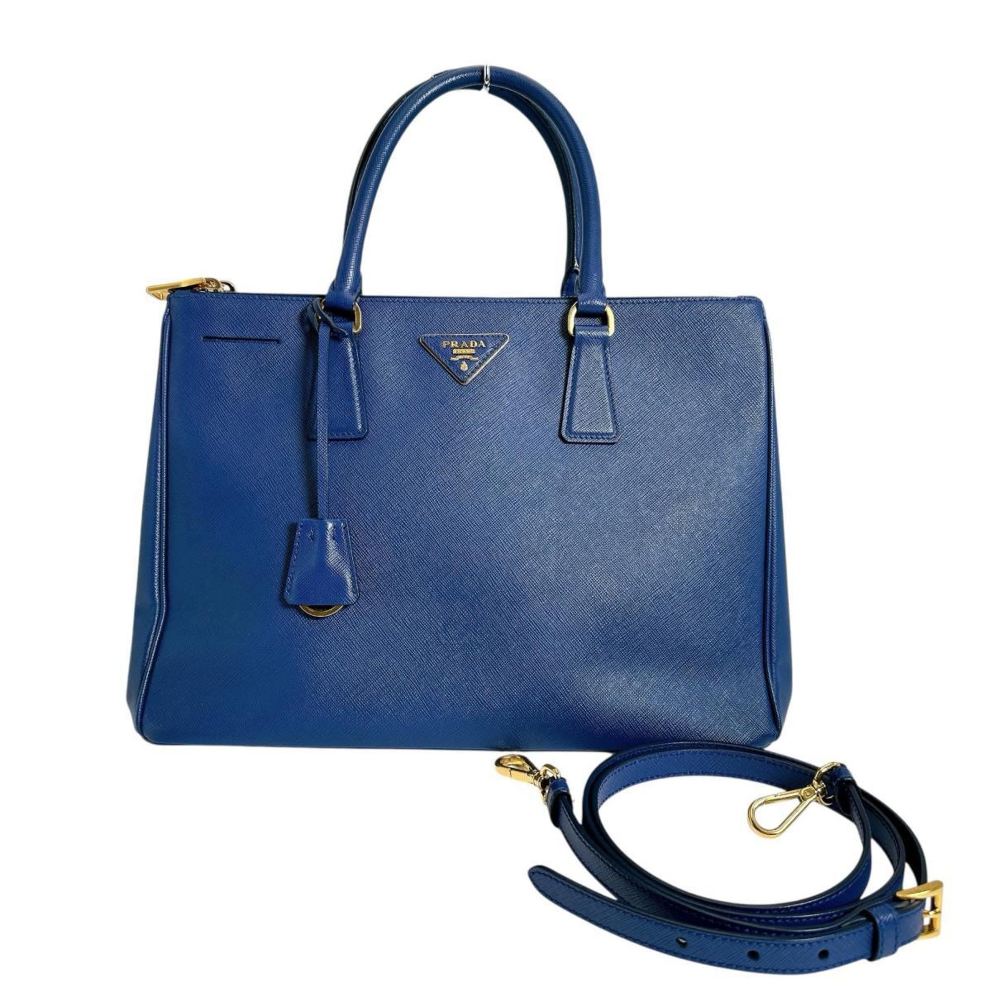 Prada Blue Leather Handbag Shoulder Bag (Pre-Owned)