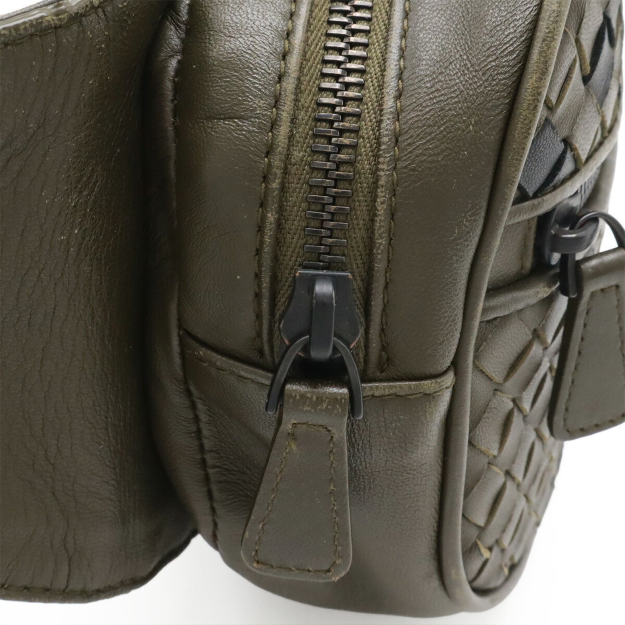 Bottega Veneta Black Khaki Leather Pouch Sling Bag (Pre-Owned)