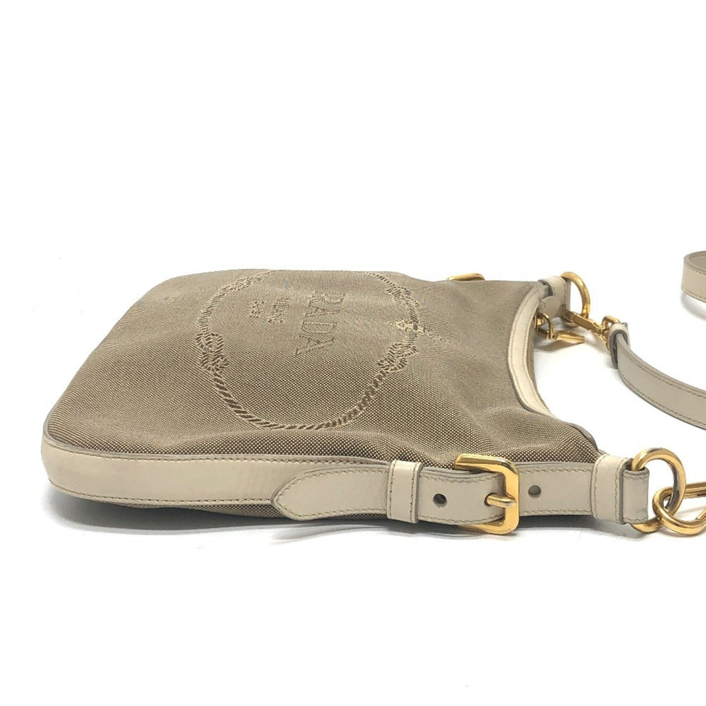 Prada Beige Canvas Leather Shoulder Bag (Pre-Owned)