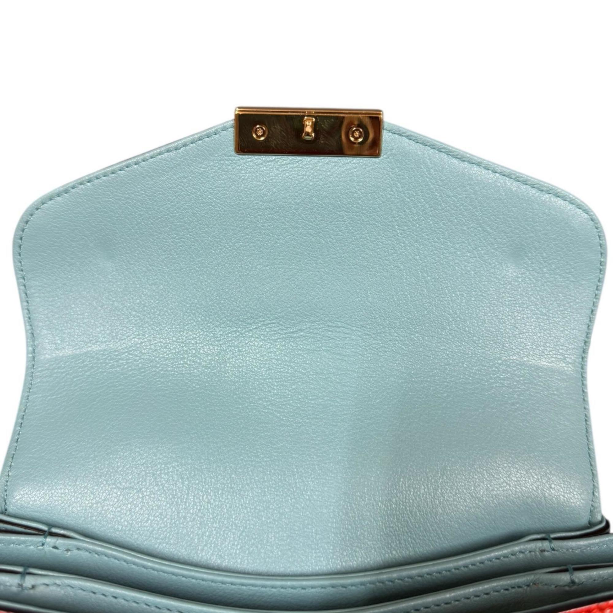 Gucci Light Blue Orange Leather Shoulder Bag (Pre-Owned)