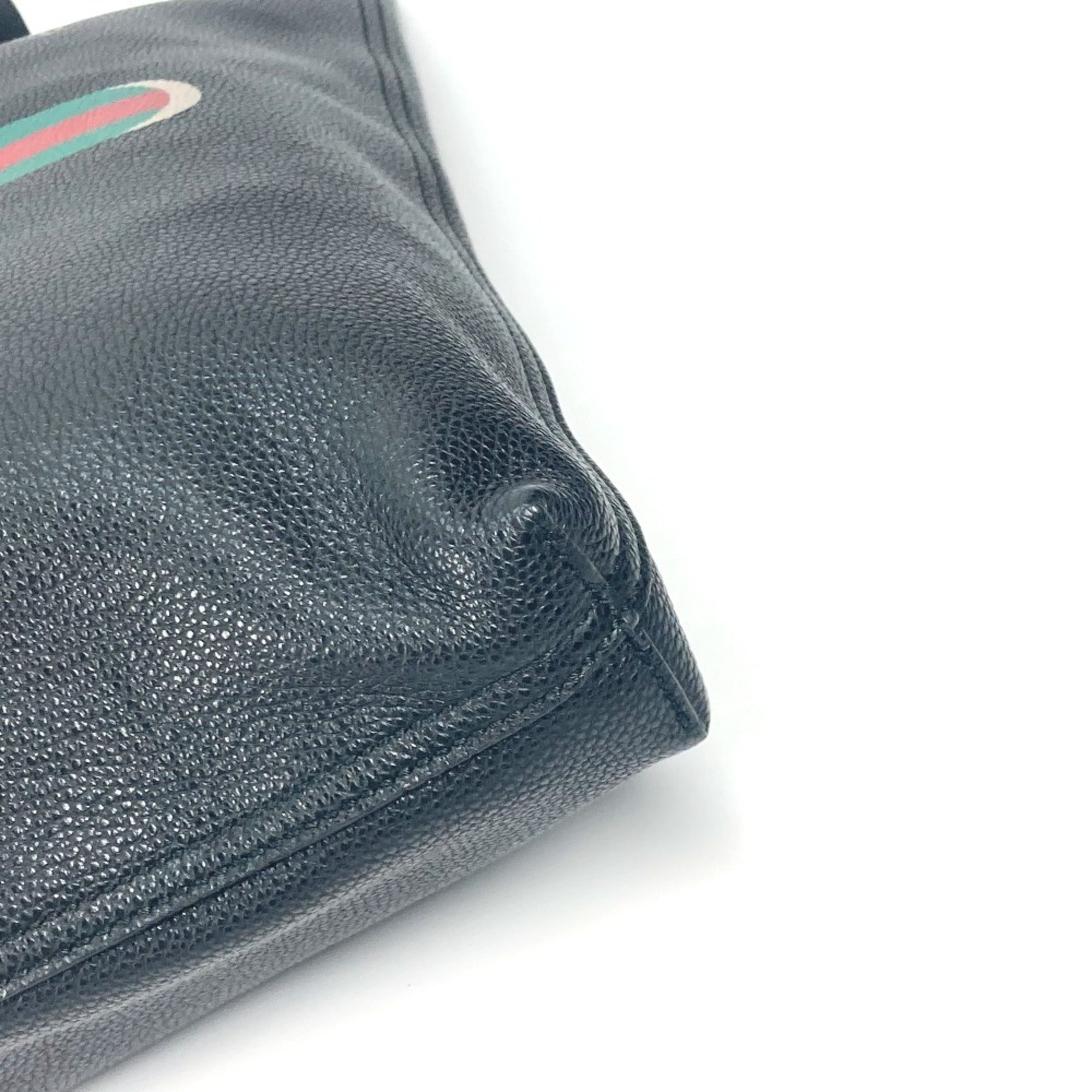 Gucci Sherry Line Black Leather Shoulder Bag Tote Bag (Pre-Owned)