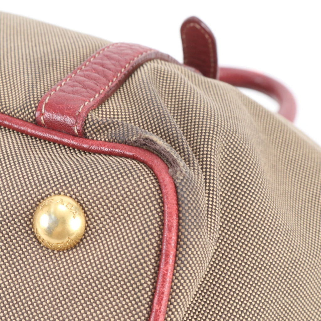 Prada Beige Red Color Leather Handbag Shoulder Bag Tote Bag (Pre-Owned)
