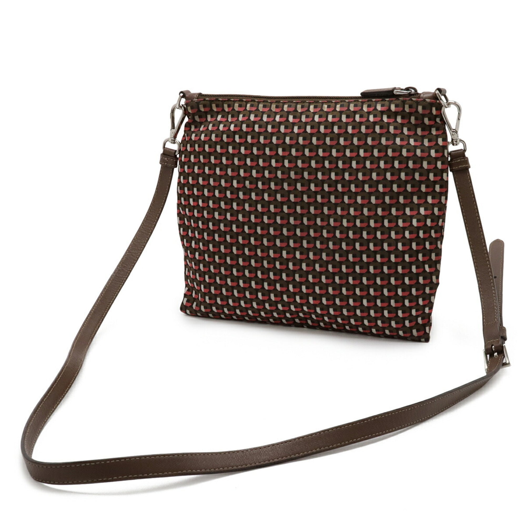 Prada Brown Multi-Color Pink Tessuto Shoulder Bag (Pre-Owned)