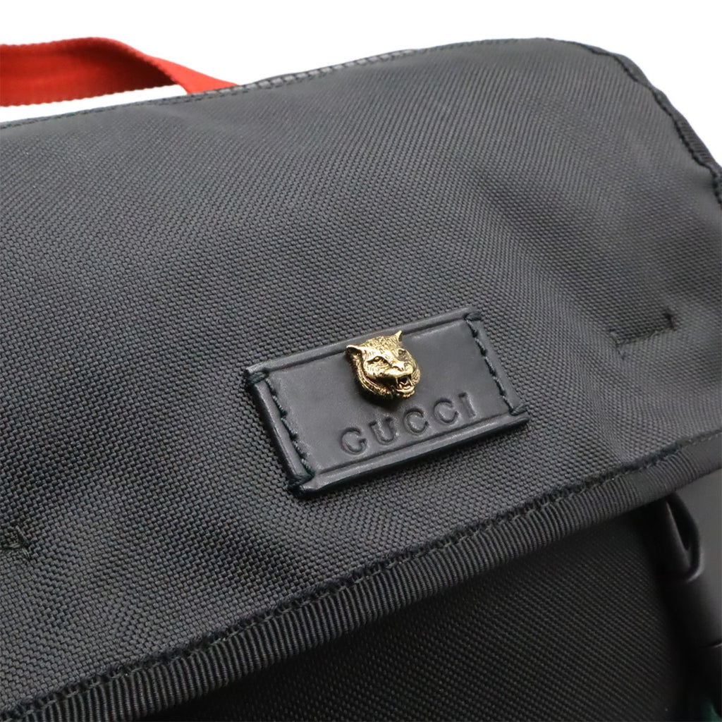 Gucci Black Green Navy Red Color Canvas Leather Backpack (Pre-Owned)