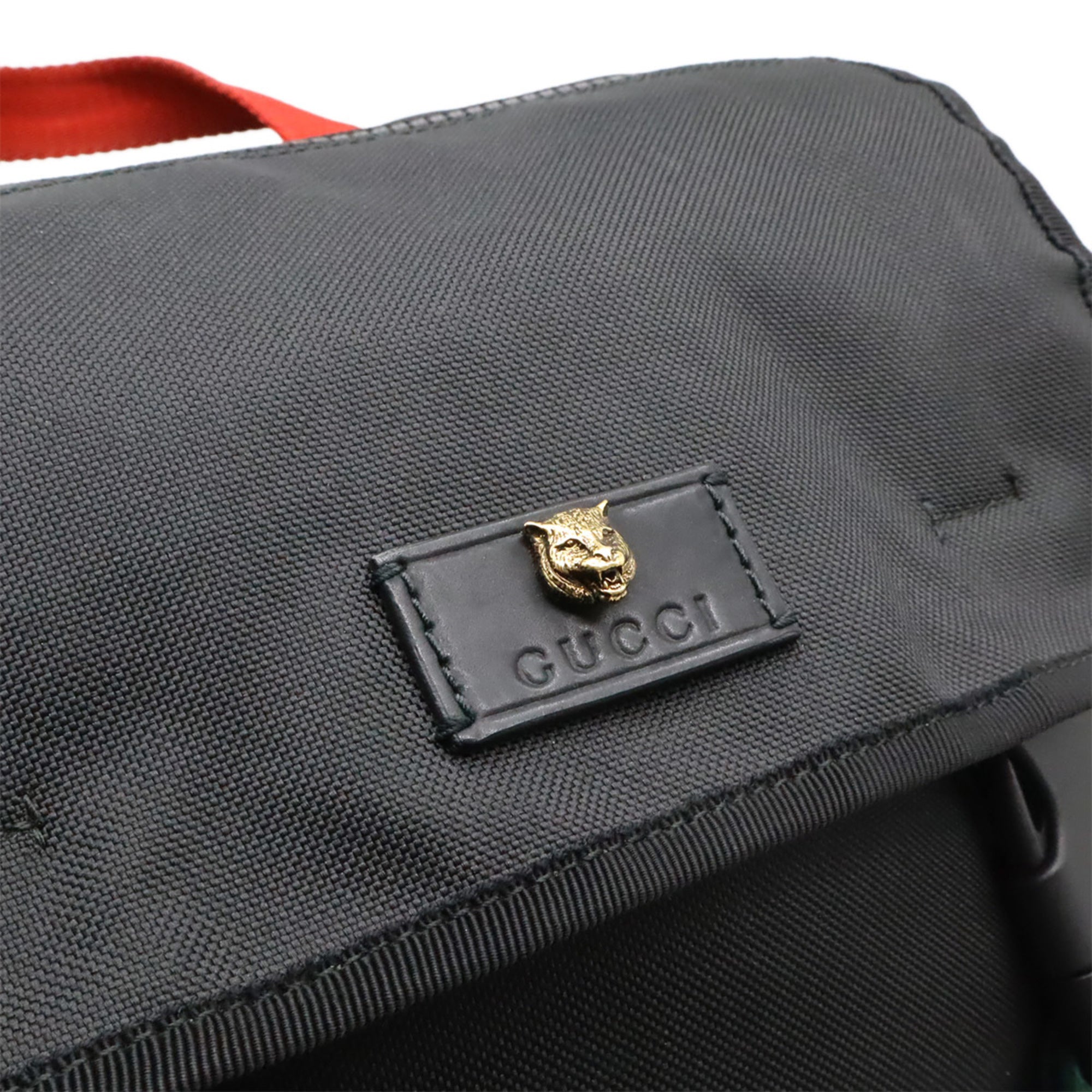 Gucci Black Green Navy Red Color Canvas Leather Backpack (Pre-Owned)