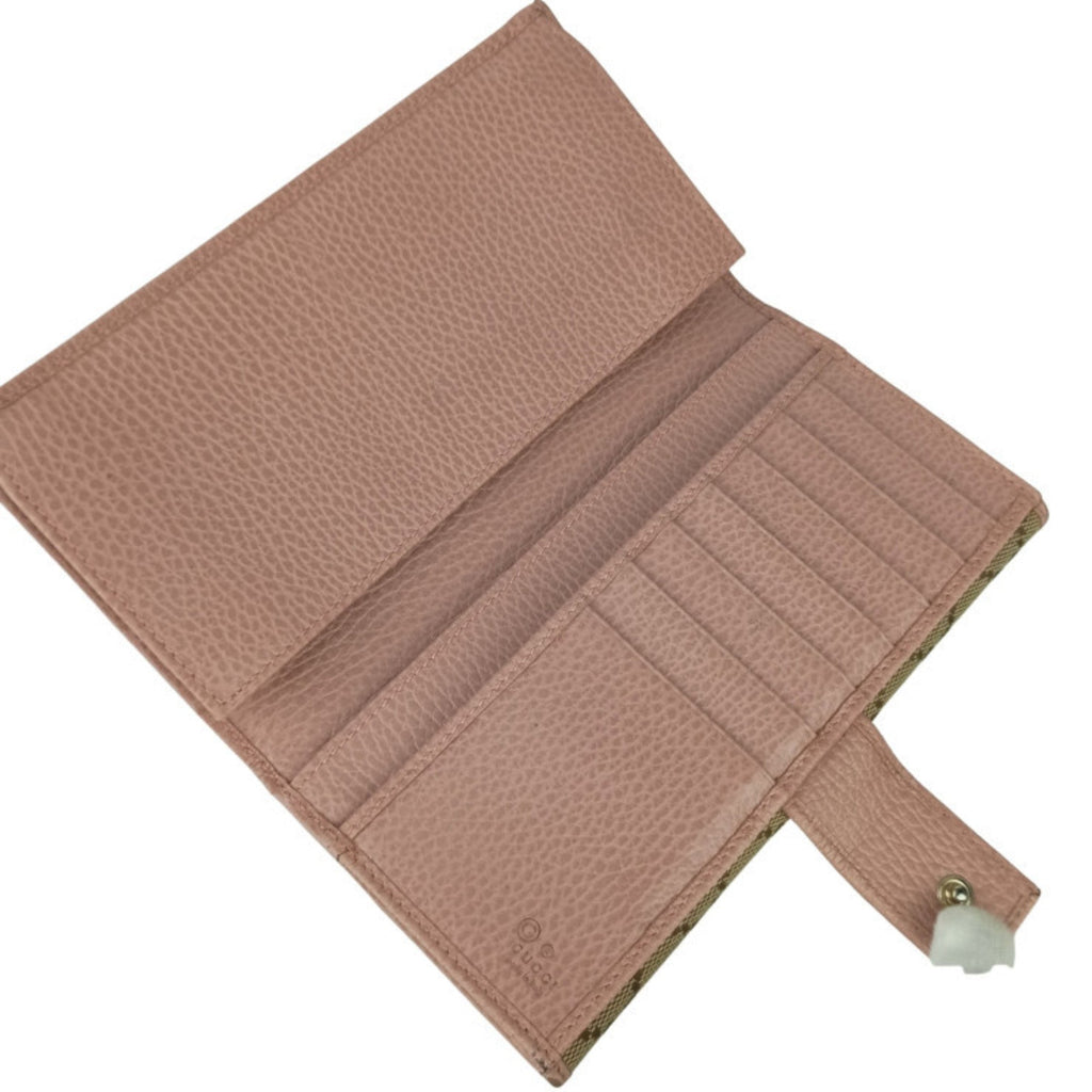 Gucci Beige Pink Gg Canvas Leather Long Wallet (Bi-Fold) (Pre-Owned)