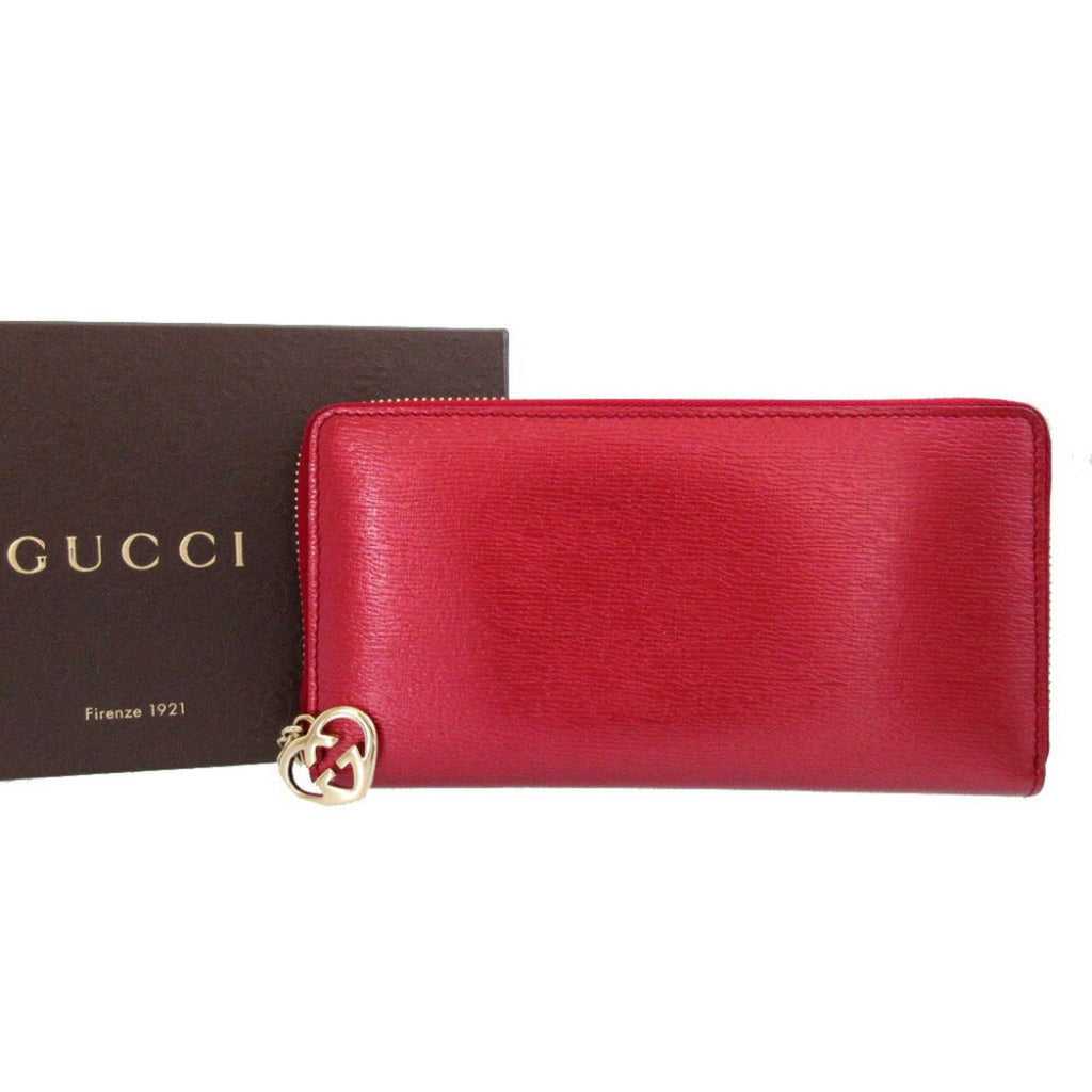 Gucci Red Color Leather Long Wallet (Bi-Fold) (Pre-Owned)