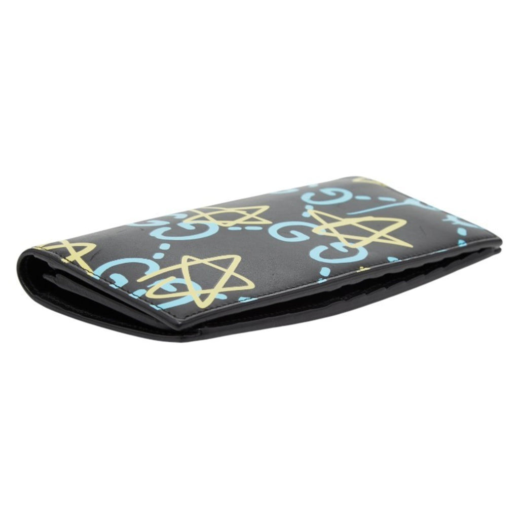 Gucci Black Blue Yellow Leather Long Wallet (Bi-Fold) (Pre-Owned)