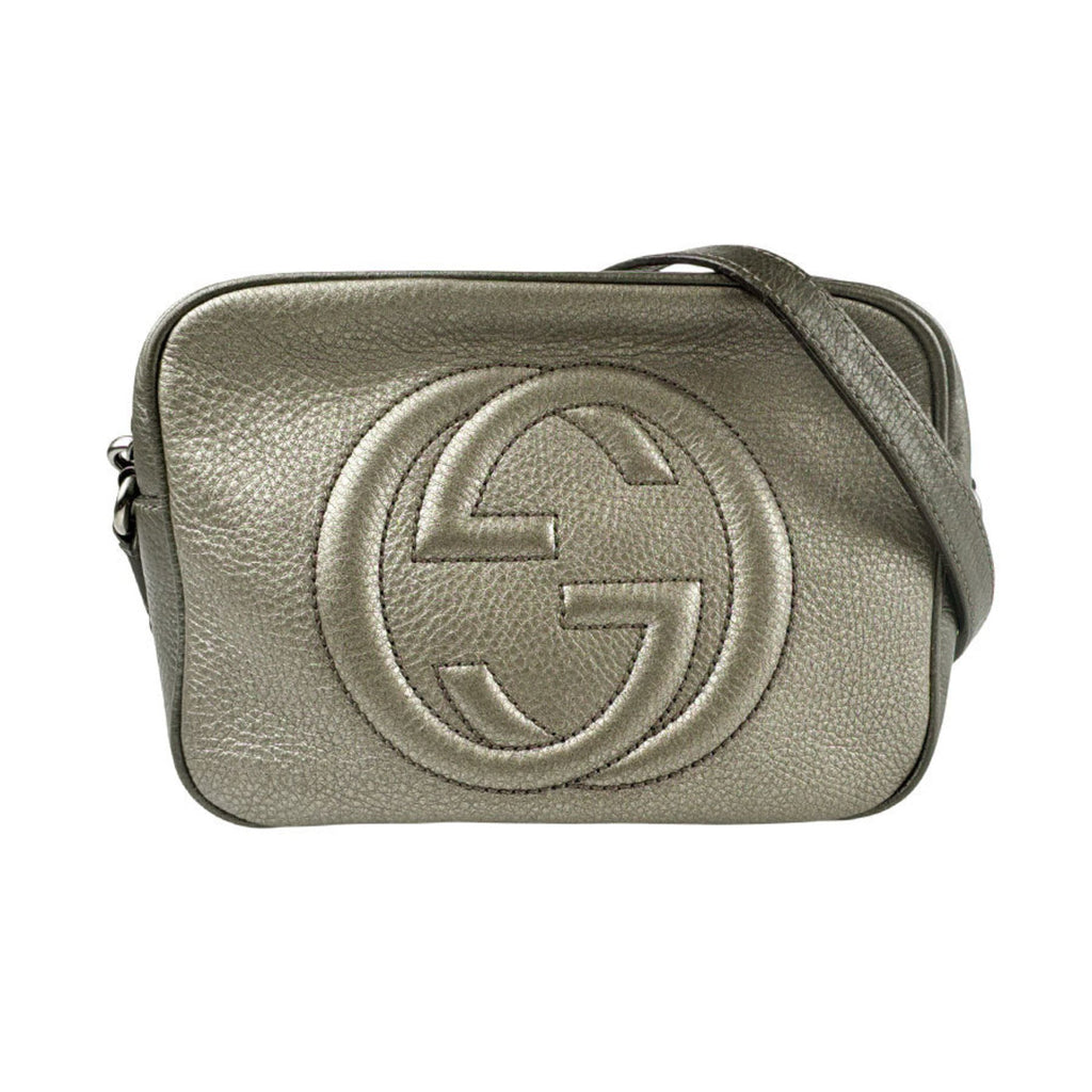 Gucci Gold Gray Khaki Leather Shoulder Bag (Pre-Owned)