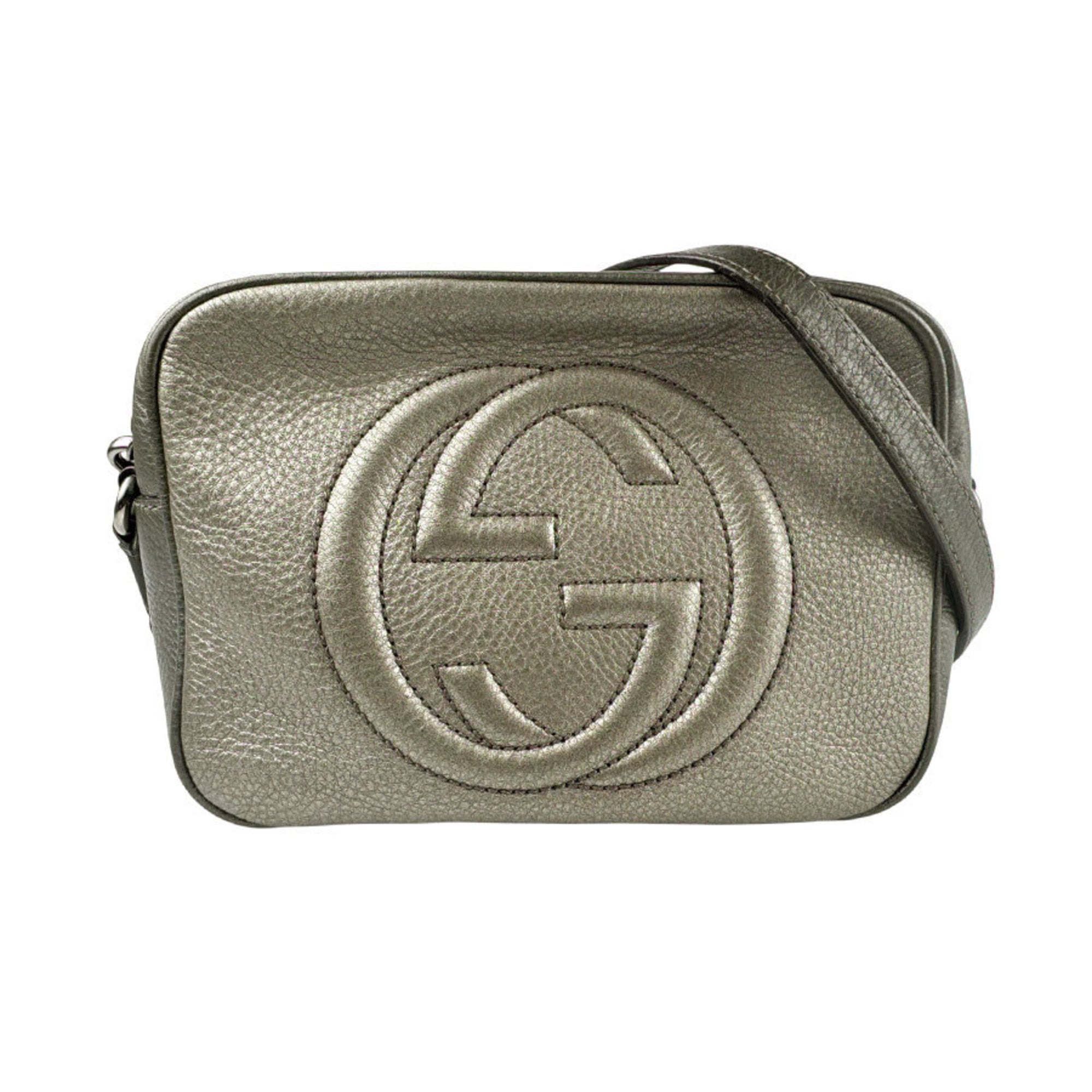 Gucci Gold Gray Khaki Leather Shoulder Bag (Pre-Owned)