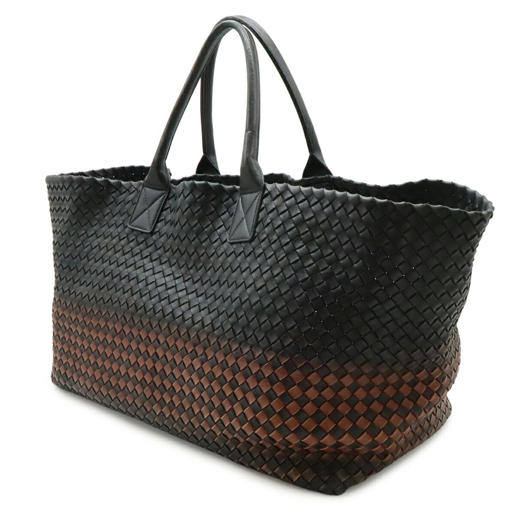 Bottega Veneta Intrecciato Black Brown Leather Tote Bag (Pre-Owned)