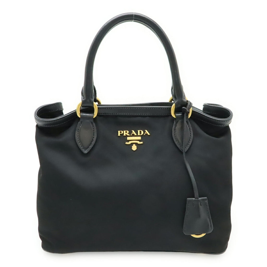 Prada Black Nero Nylon Leather Handbag Tote Bag (Pre-Owned)