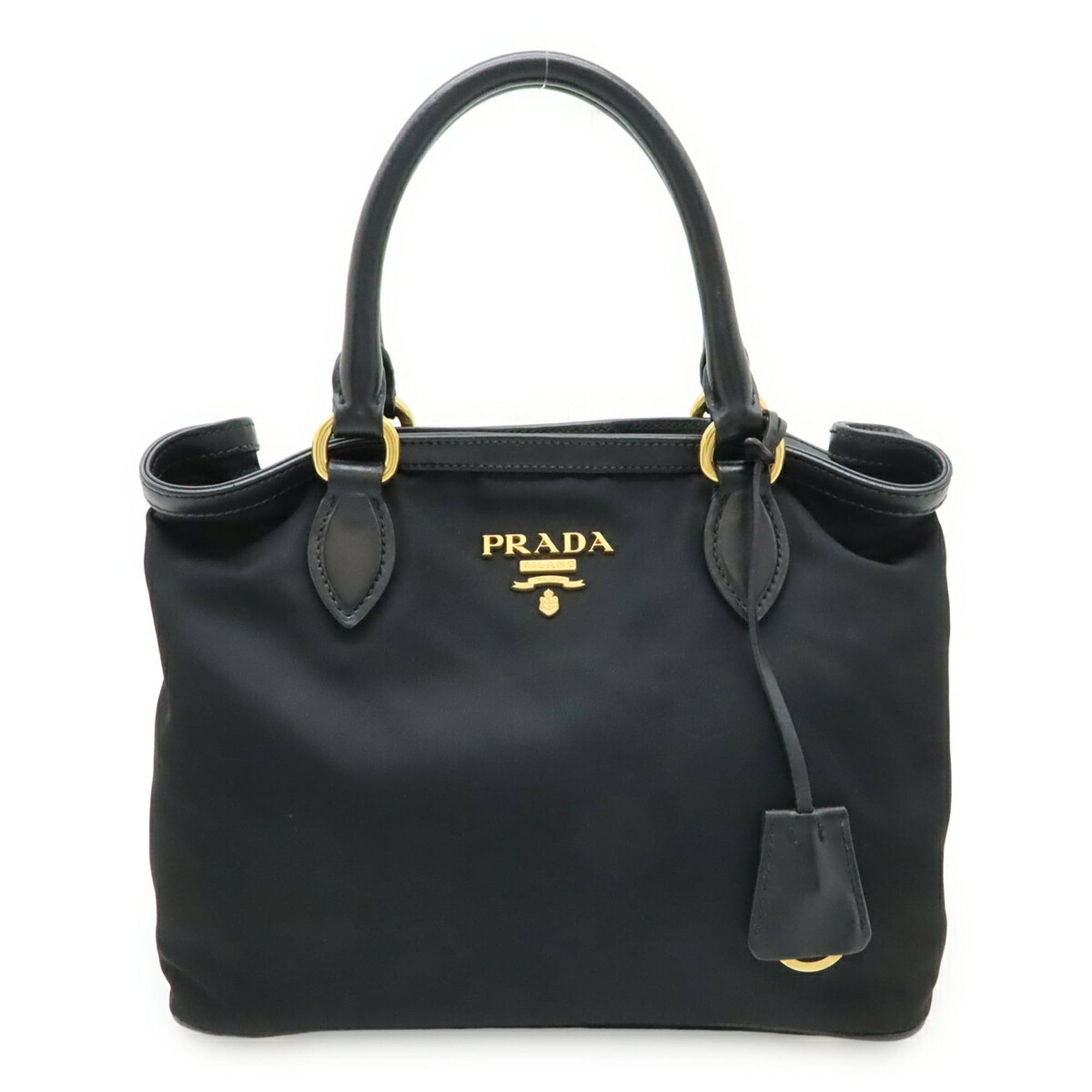Prada Black Nero Nylon Leather Handbag Tote Bag (Pre-Owned)