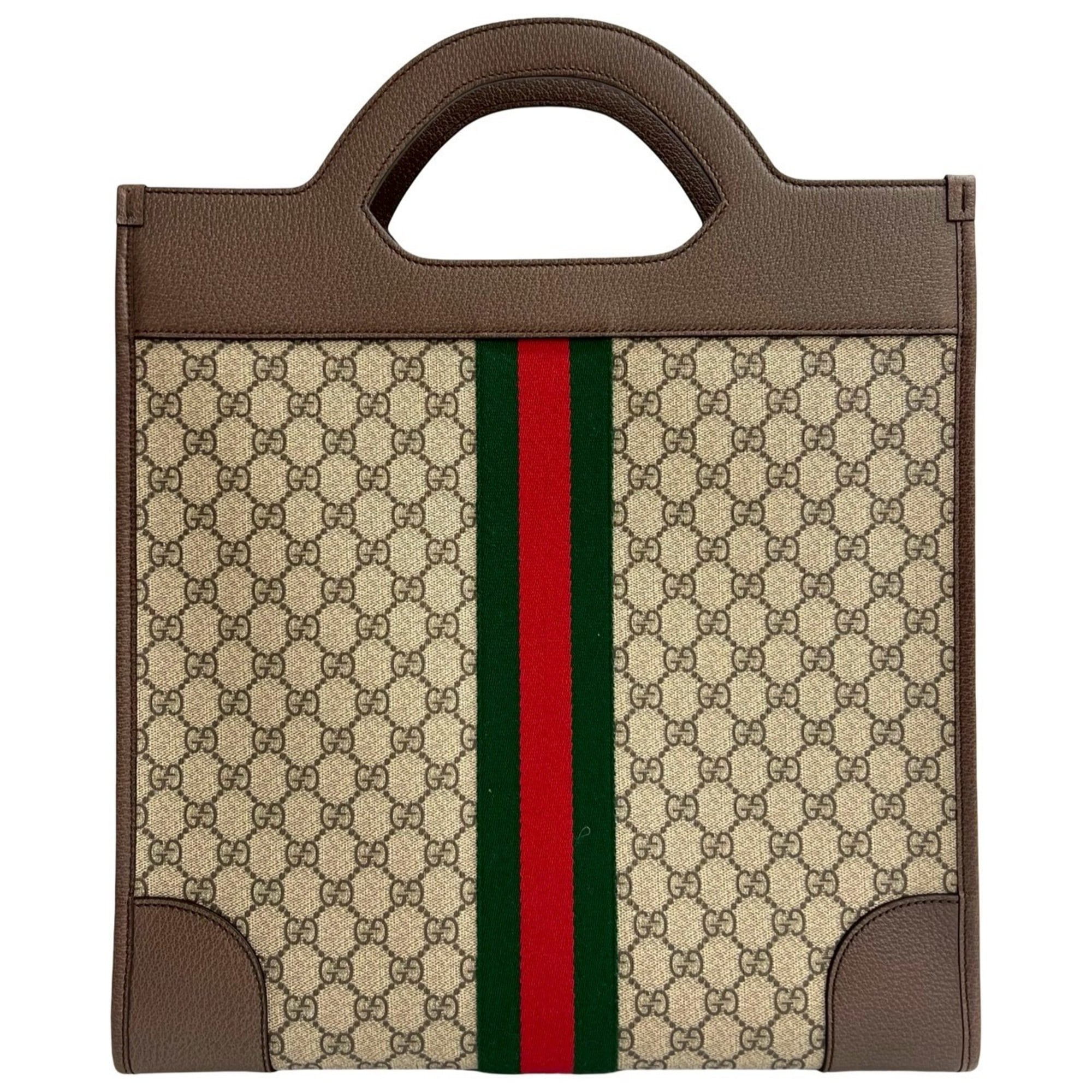 Gucci Brown Green Red Color Leather Pvc Handbag Tote Bag (Pre-Owned)