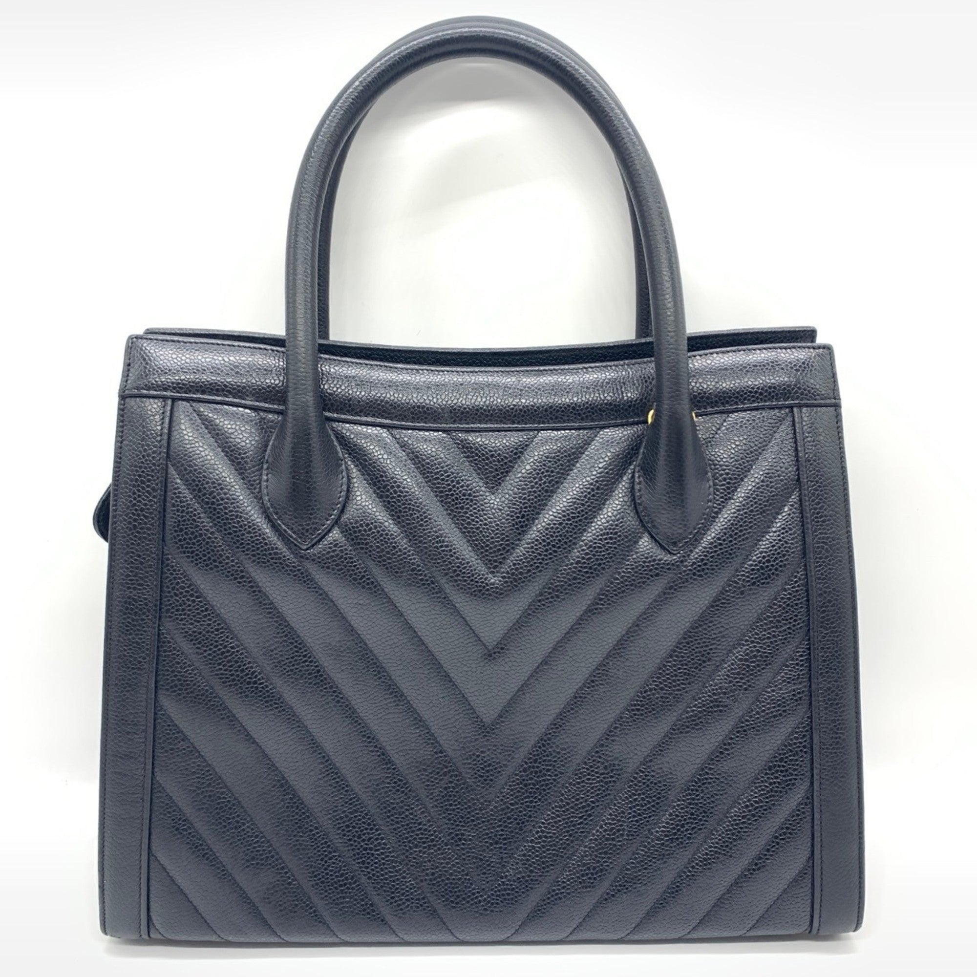 Chanel Black Grained Calfskin Handbag Tote Bag (Pre-Owned)