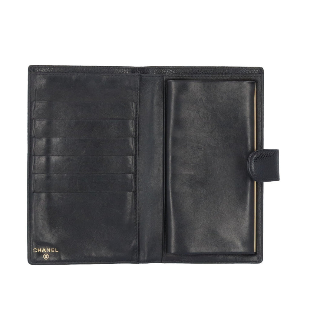 Chanel Black Grained Calfskin Long Wallet (Bi-Fold) (Pre-Owned)