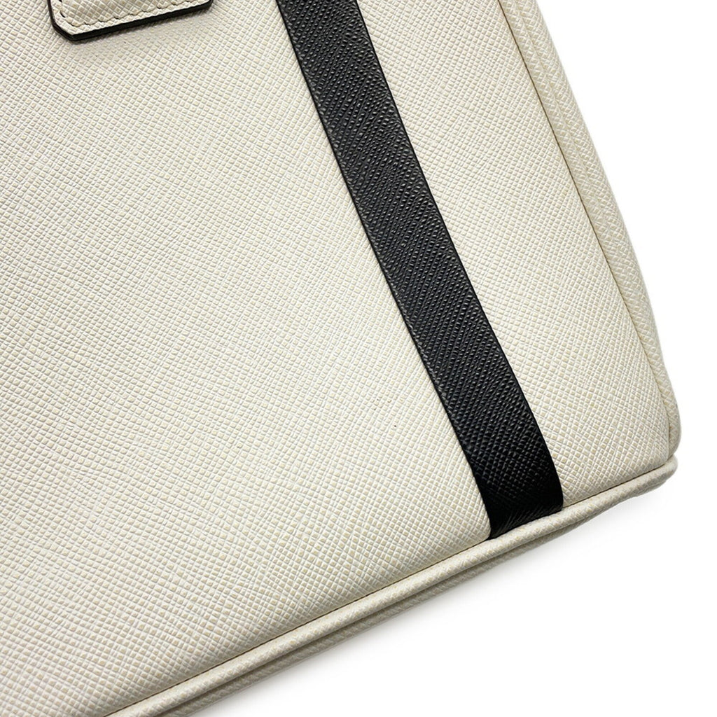 Prada Black White Leather Handbag Shoulder Bag (Pre-Owned)