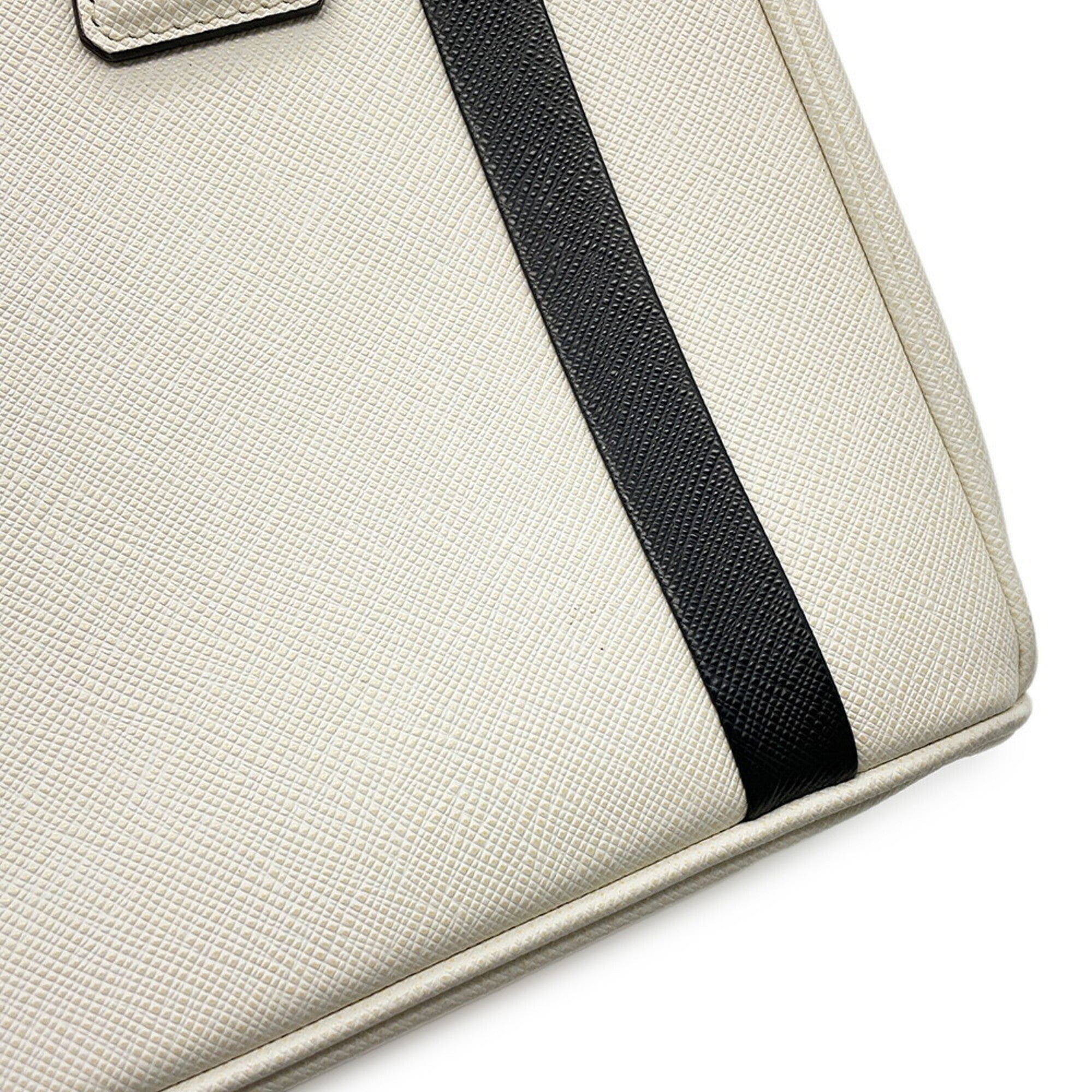 Prada Black White Leather Handbag Shoulder Bag (Pre-Owned)
