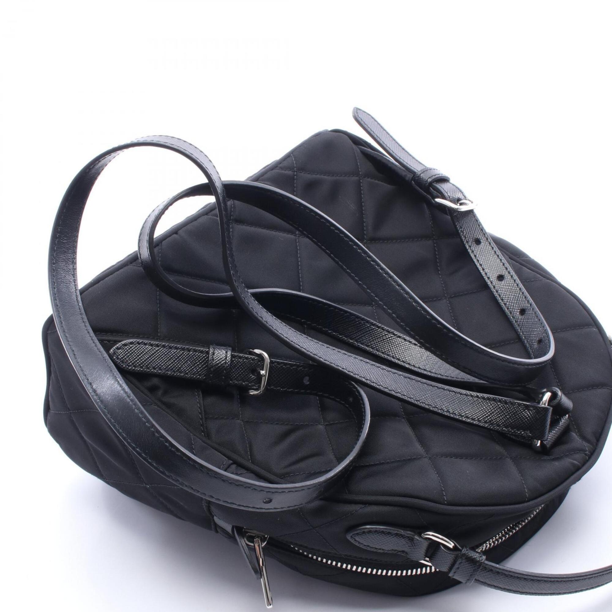 Prada Black Nylon Leather Backpack Handbag (Pre-Owned)