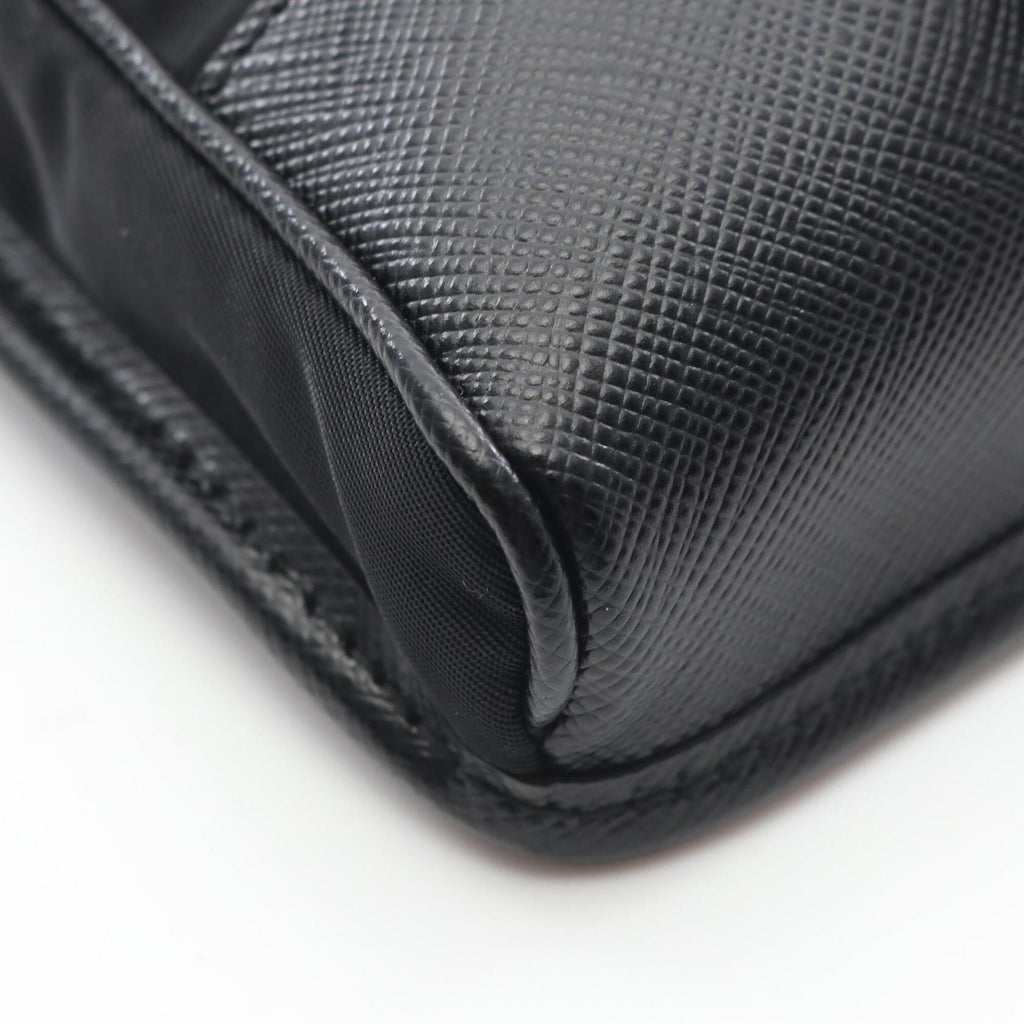 Prada Black Nylon Leather Handbag Shoulder Bag (Pre-Owned)