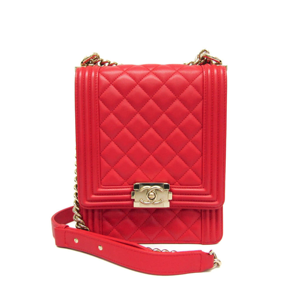 Chanel Boy Chanel Red Color Leather Shoulder Bag (Pre-Owned)
