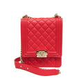 Chanel Boy Chanel Red Color Leather Shoulder Bag (Pre-Owned)