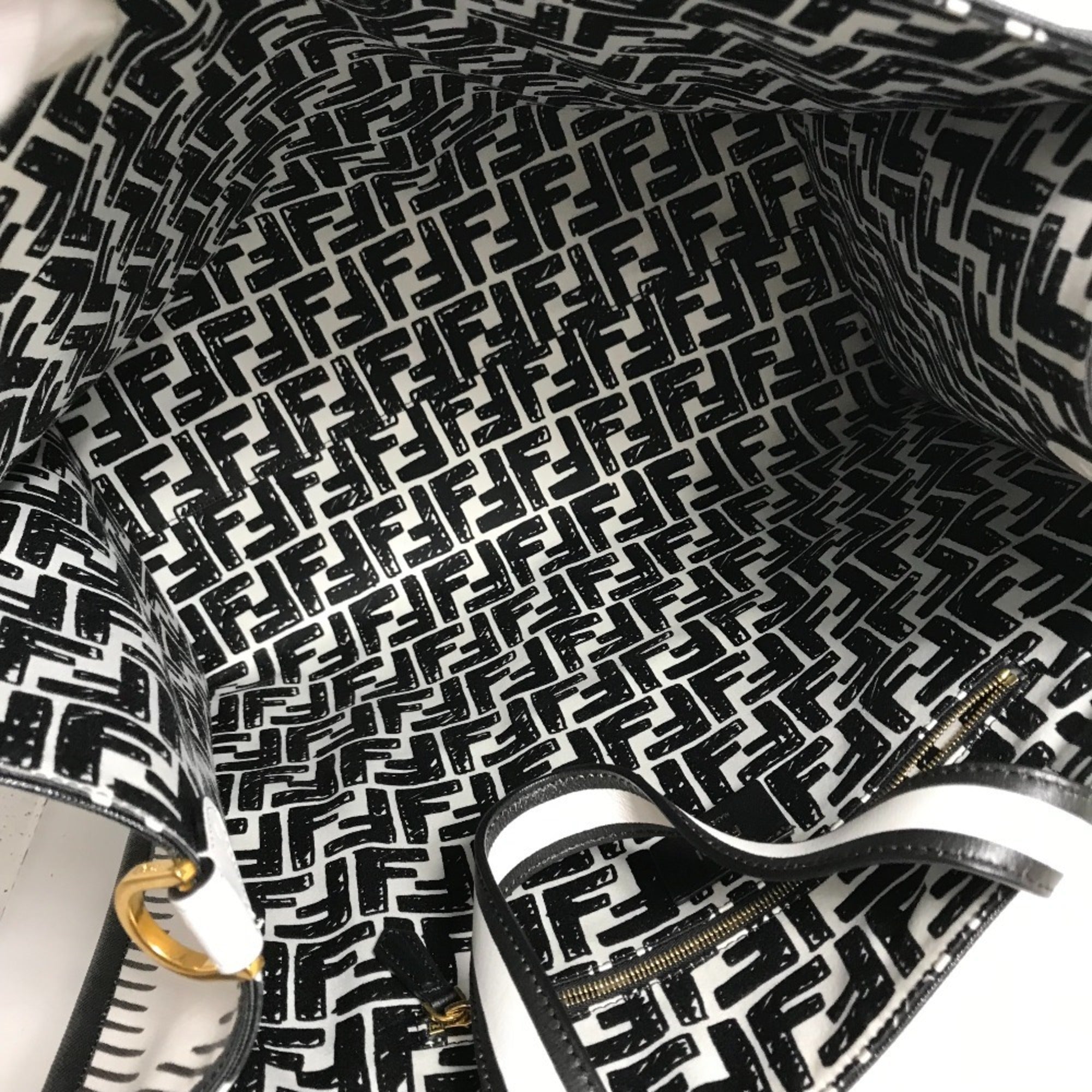 Fendi Black White Coated Canvas Handbag Tote Bag (Pre-Owned)