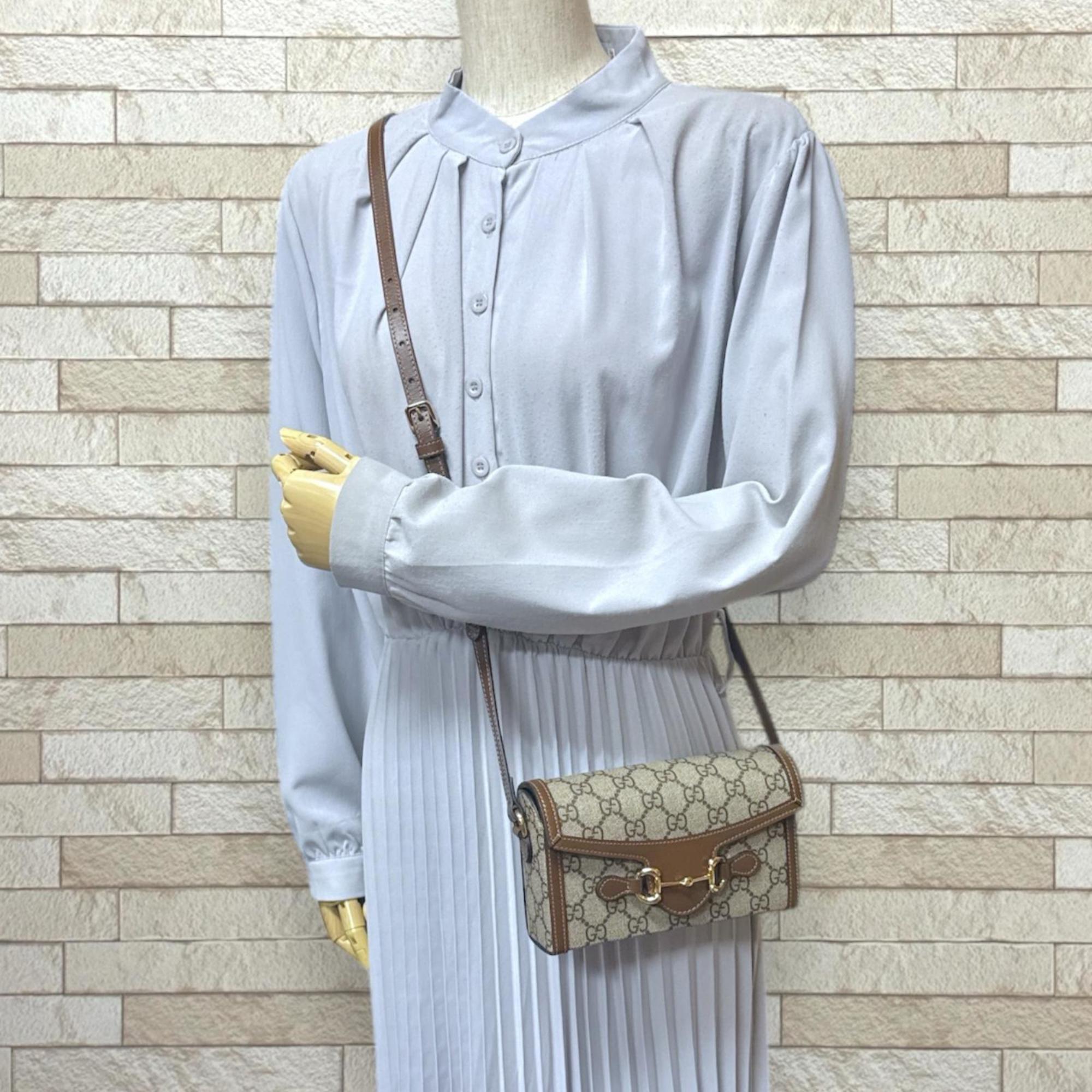 Gucci Horsebit Beige Brown Gg Supreme Shoulder Bag (Pre-Owned)
