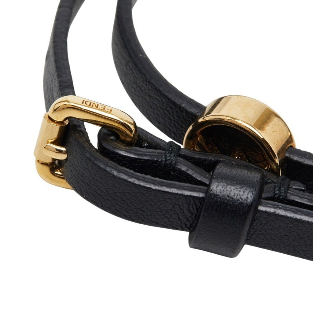 Fendi Gold Black Leather Charm Bracelet (Pre-Owned)