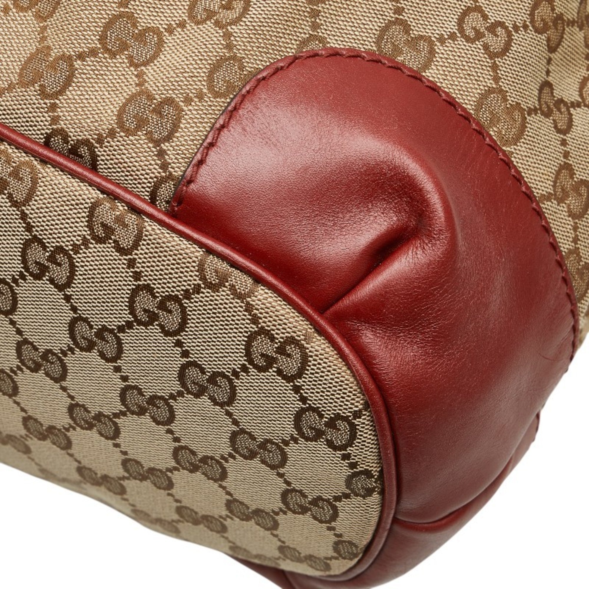 Gucci Beige Red Color Canvas Leather Shoulder Bag Tote Bag (Pre-Owned)
