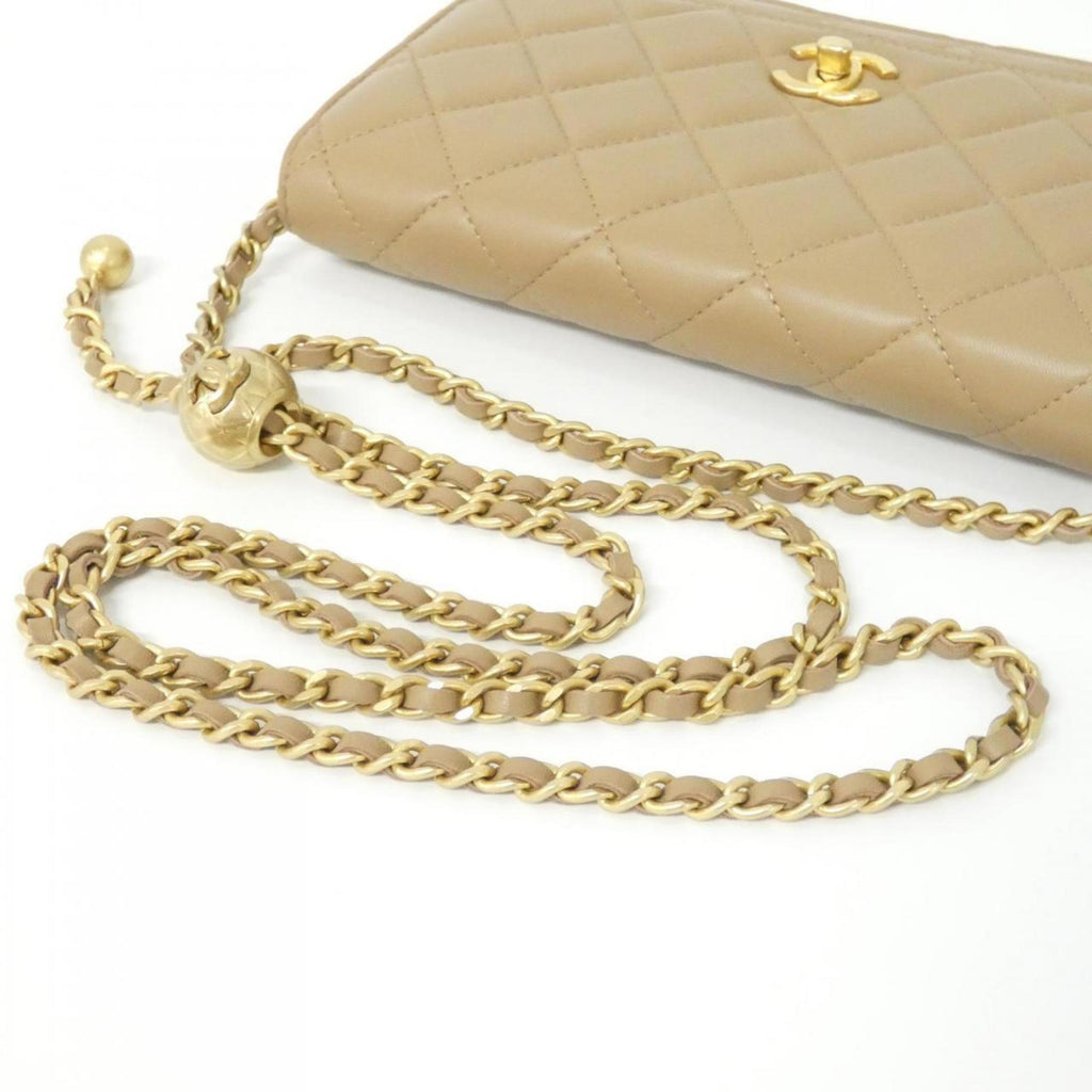 Chanel Beige Leather Chain/Shoulder Wallet (Pre-Owned)