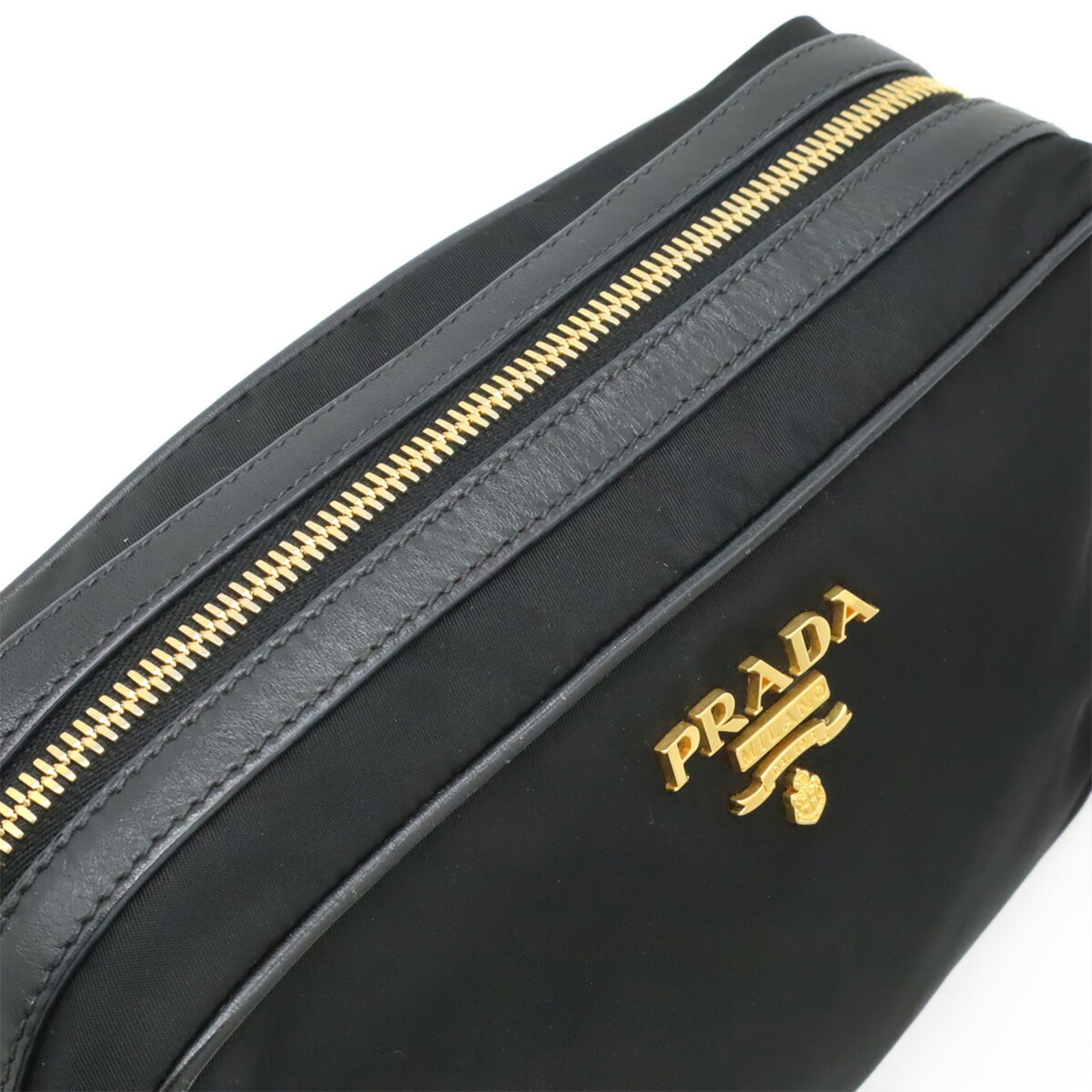 Prada Black Nero Nylon Leather Clutch Bag Handbag Pochette Pouch Shoulder Bag (Pre-Owned)