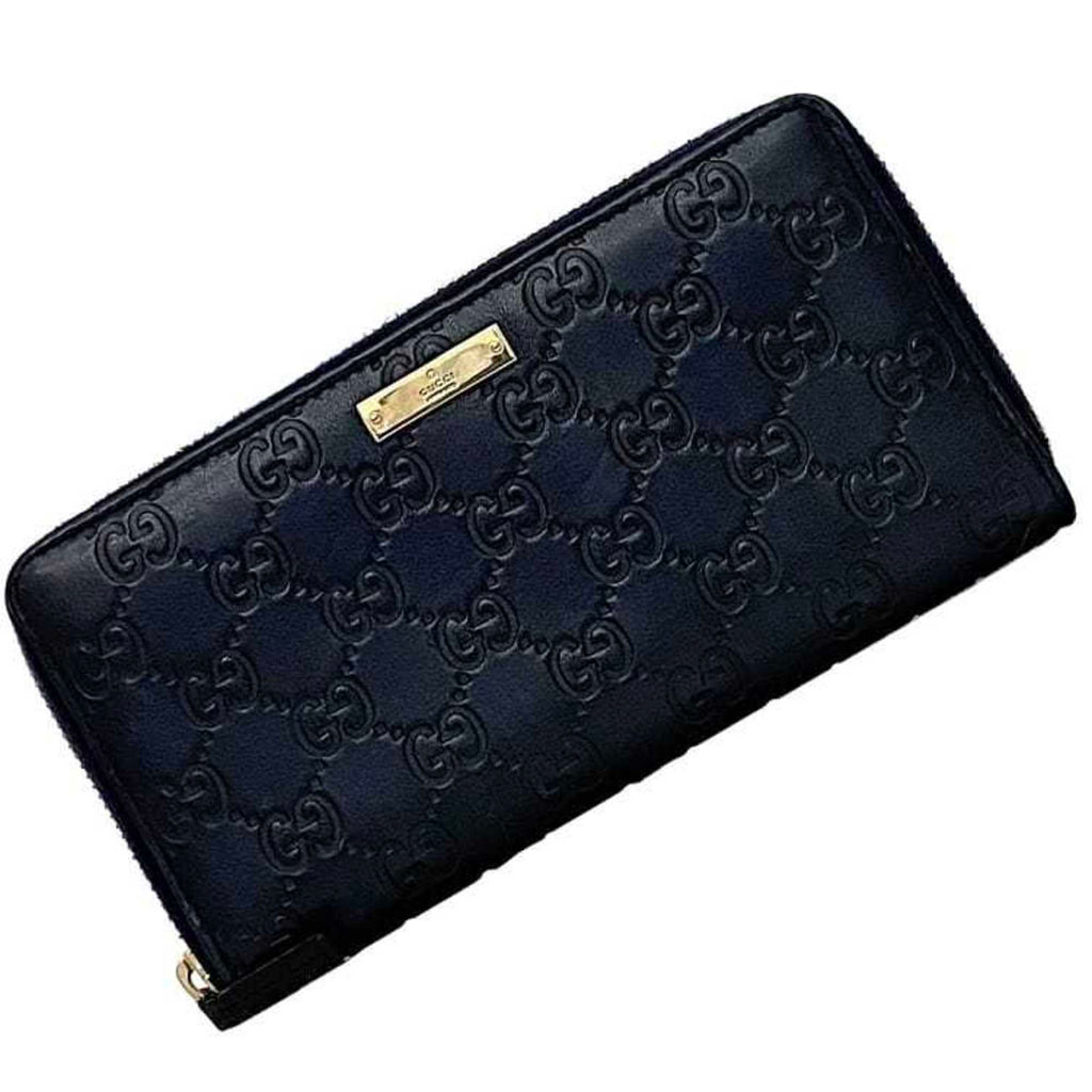 Gucci Navy Leather Long Wallet (Bi-Fold) (Pre-Owned)