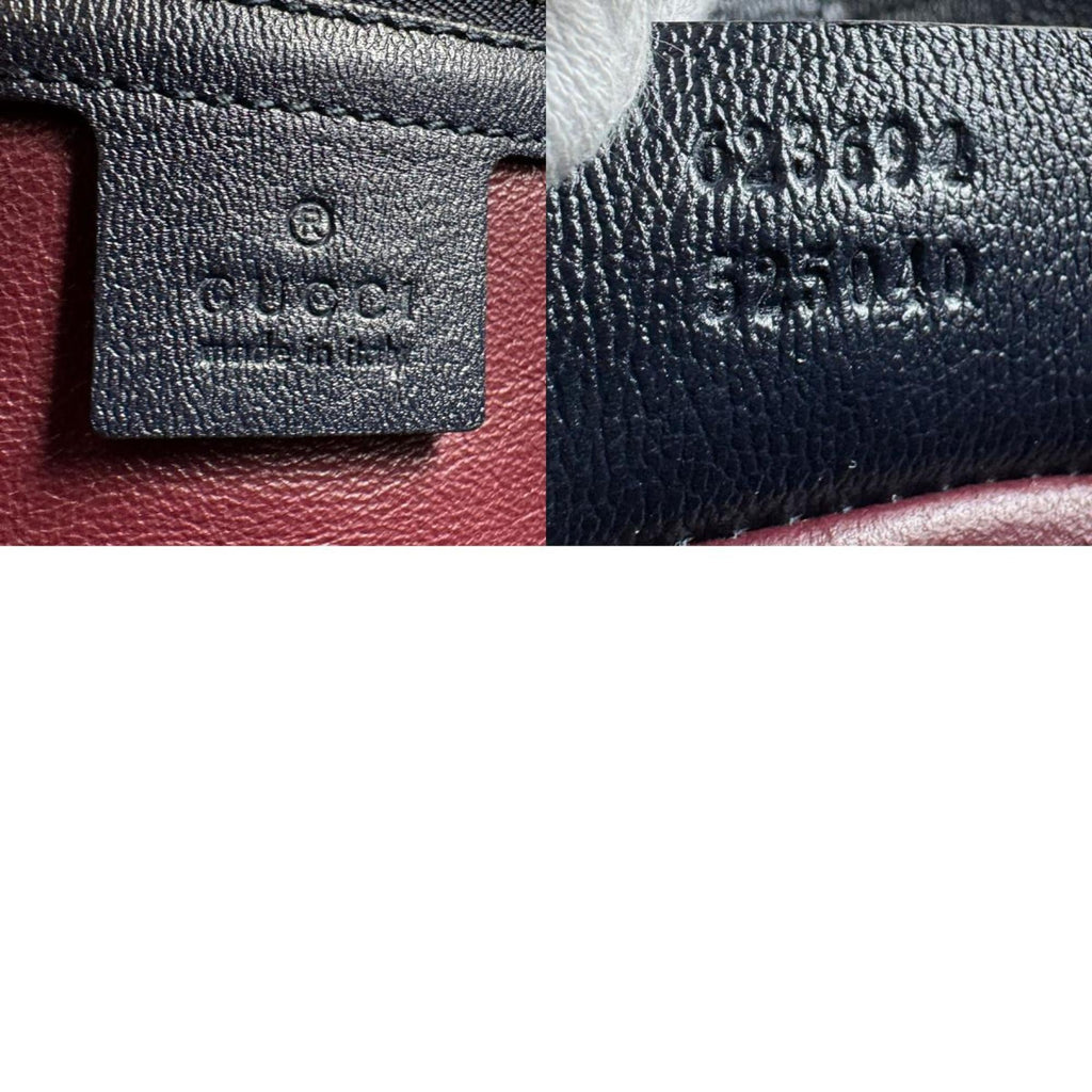 Gucci Beige Navy Canvas Leather Shoulder Bag (Pre-Owned)