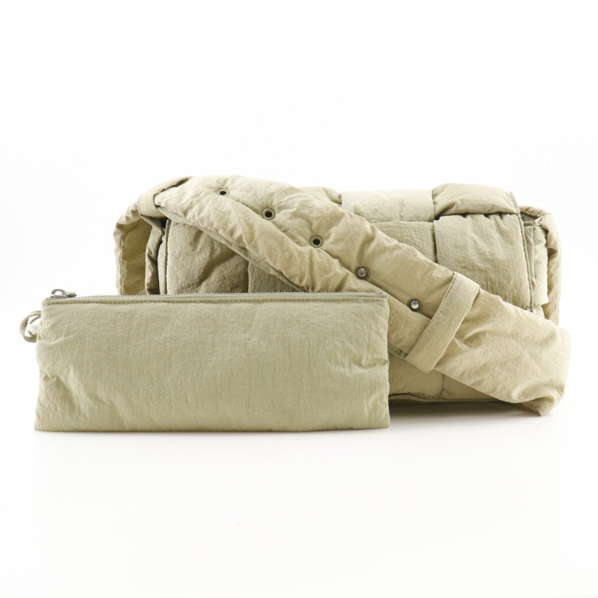Bottega Veneta Khaki Nylon Pouch Shoulder Bag (Pre-Owned)