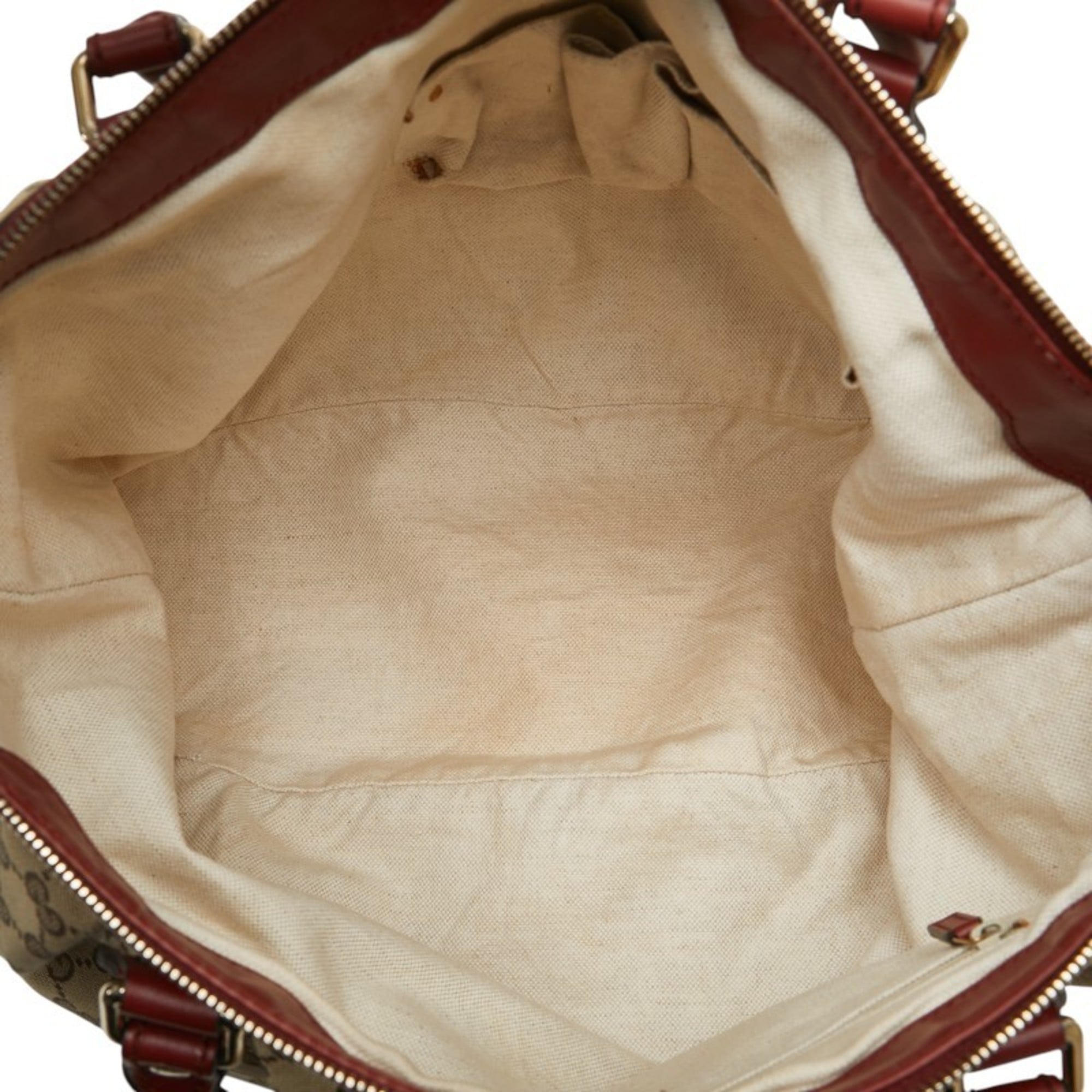 Gucci Beige Red Color Canvas Leather Shoulder Bag Tote Bag (Pre-Owned)