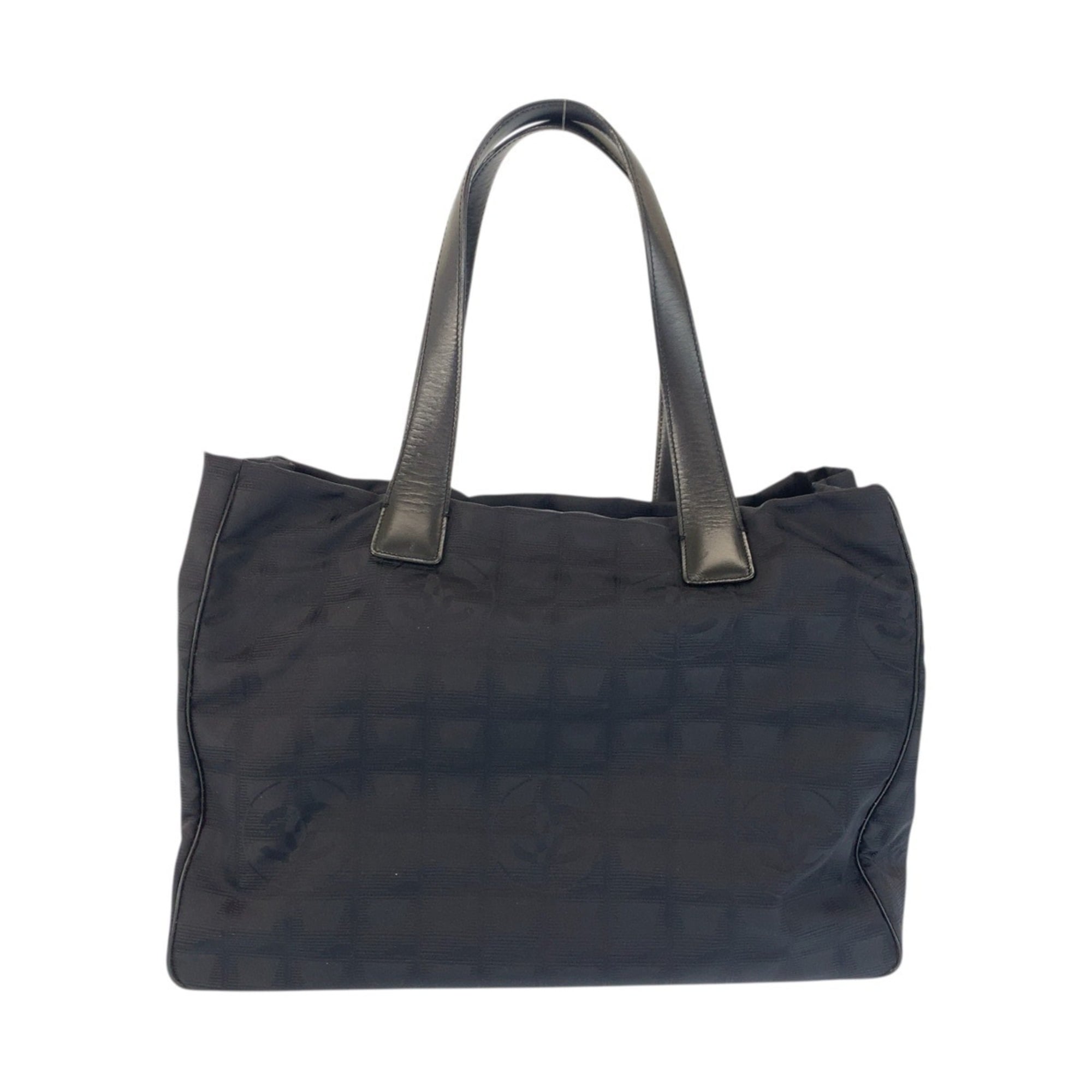 Chanel Black Nylon Leather Shoulder Bag Tote Bag (Pre-Owned)
