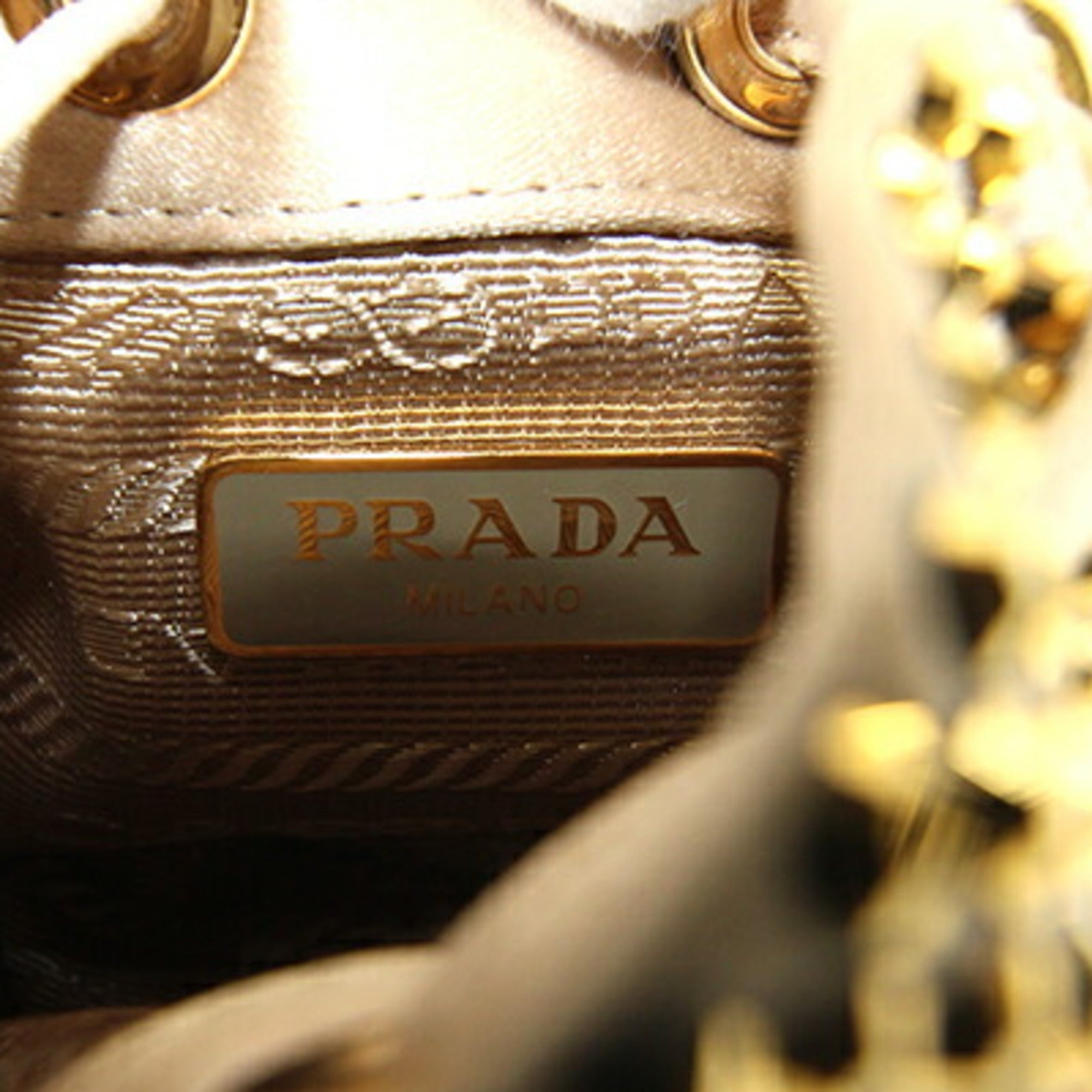 Prada Beige Gold Satin Pochette Shoulder Bag (Pre-Owned)