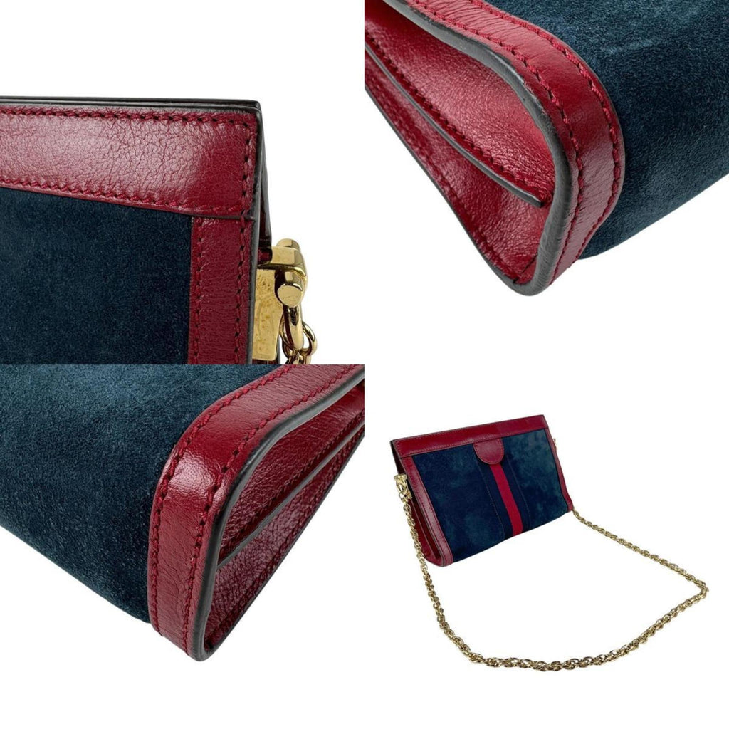 Gucci Dark Red Navy Suede Leather Shoulder Bag (Pre-Owned)
